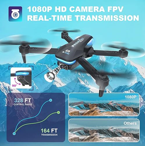 Miniatura 2 de TENSSENX Mini dron con cámara, cuadricóptero RC plegable HD FPV 1080P con lente ajustable de 90, selfie de gestos, inicio de una tecla, retención de