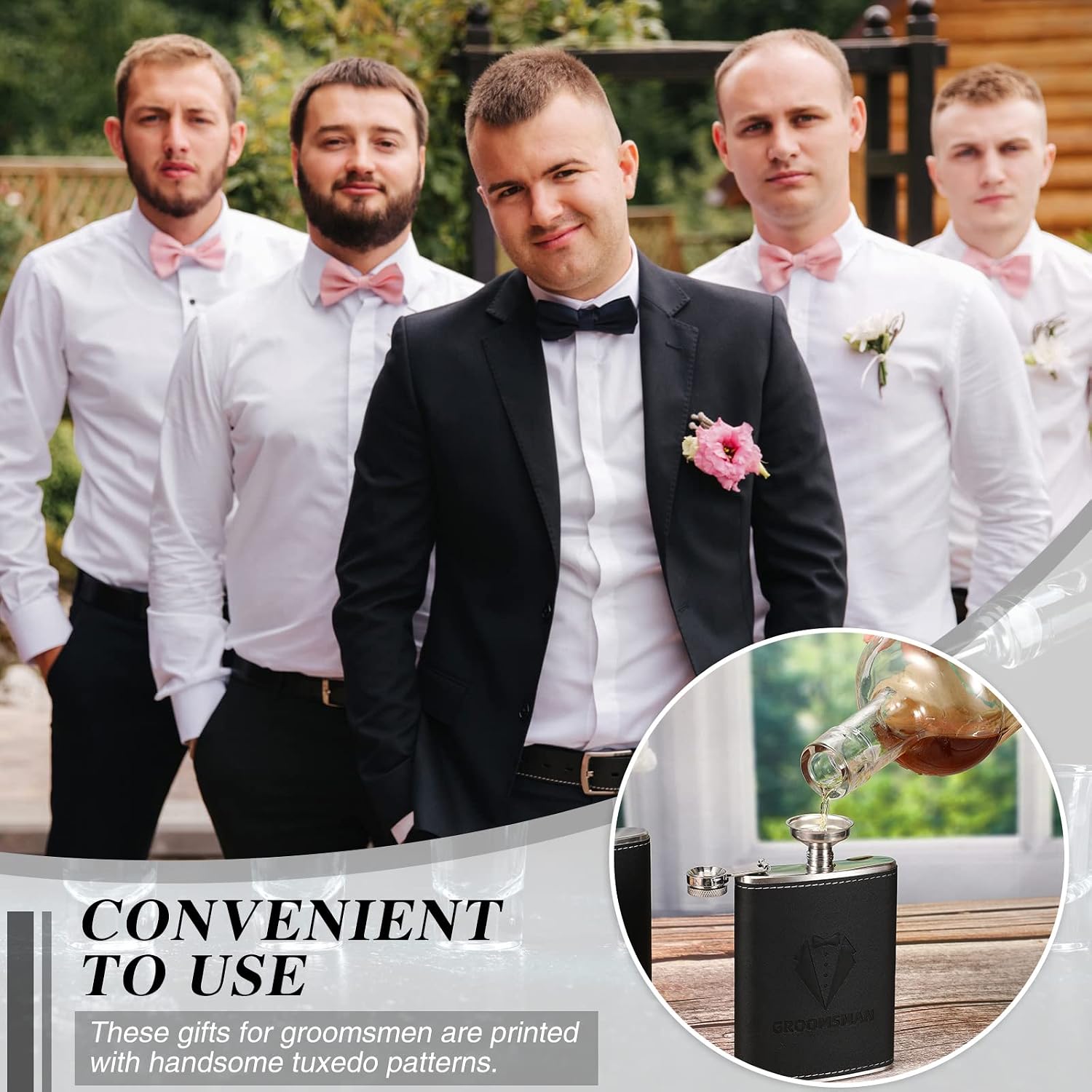 Rtteri Groomsman Gifts Set of 6 8 oz Flask for Men Stainless Steel Tuxedo