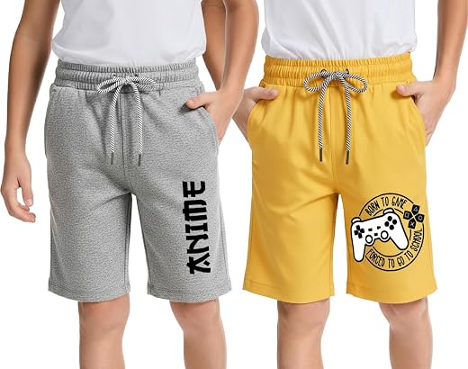 hotfits Boy's Cotton Knee Length Graphic Casual Sports Shorts with Pocket -Pack of 2