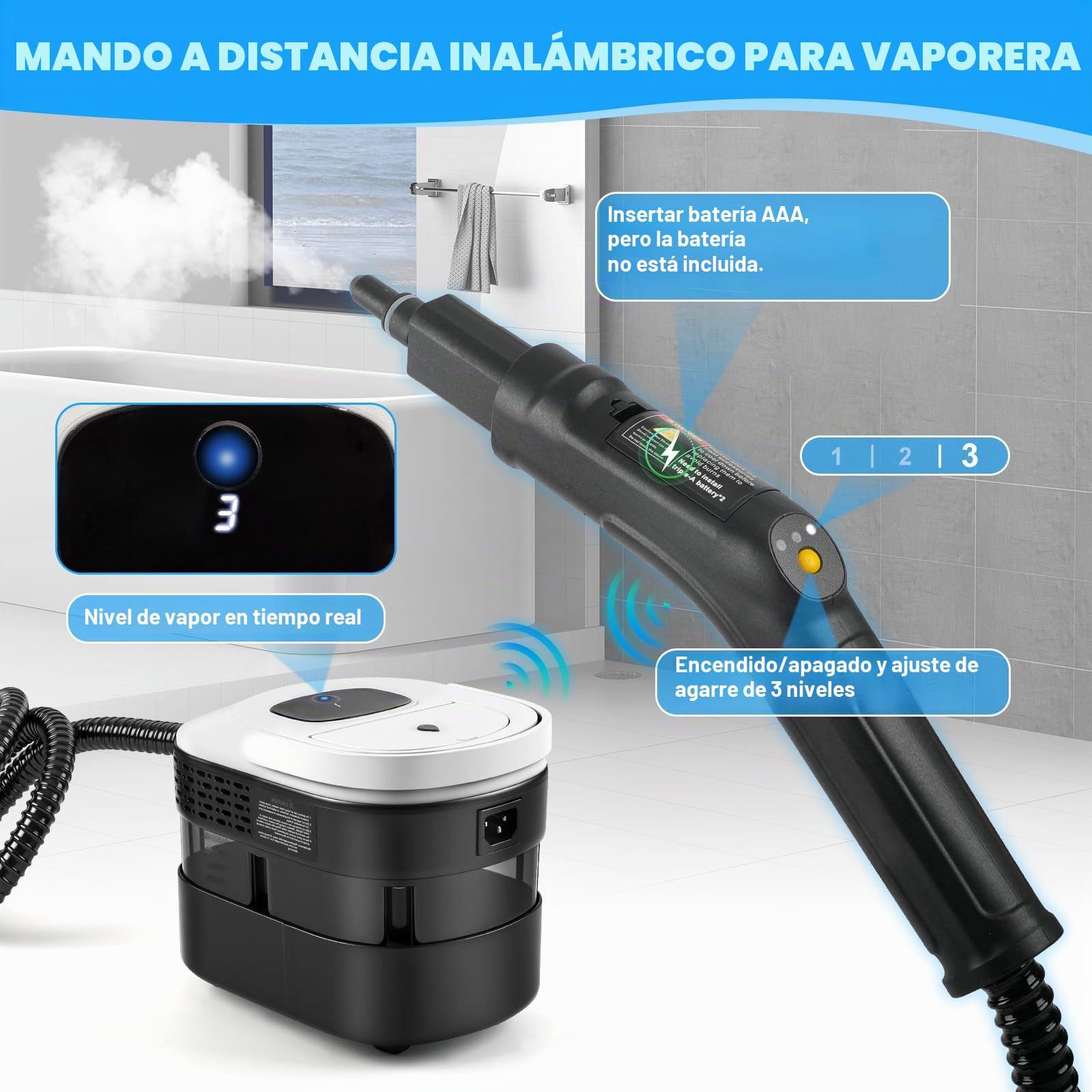 Limpiador de vapor manual, 2500 W, limpiador de vapor para todo con 15 accesorios, presión de vapor de 4,5 bar, depósito de 1600 ml, portátil para ventanas, cocina, suelo, coche