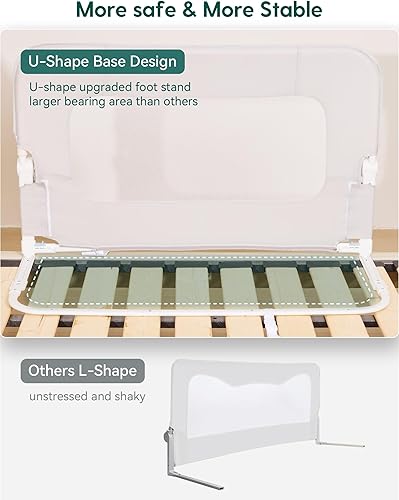 Miniatura 9 de BABELIO Barandilla de cama para niños pequeños, 43 pulgadas de ancho con columpio hacia abajo y altura ajustable para niños, ancianosadultos,