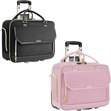Arcoyard Rolling Laptop Bag, Briefcase for Women with Wheels, Black & Pink