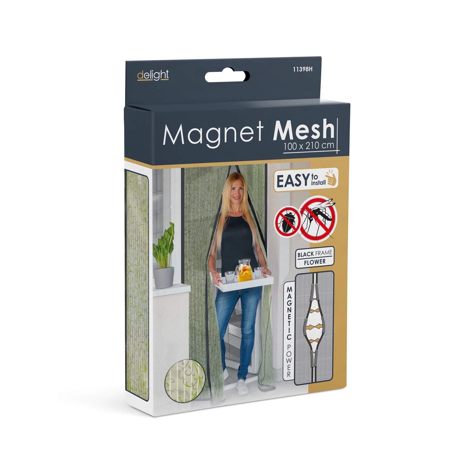 EKNA Magnet-Fliegengitter Für Balkontür – 100x210 Cm, Ohne Bohren, Mit Klettband, Blumen-Design