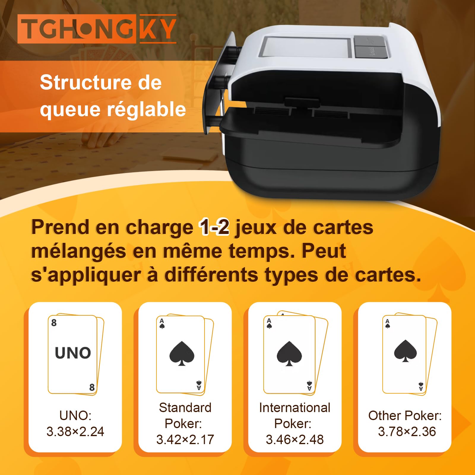 1-2 Jeux de Cartes mélangeur de Cartes,Type-C Mélangeur De Cartes, Card shuffler,Machine à Mélanger pour UNO/Poker/Blackjack (Rechargeable)