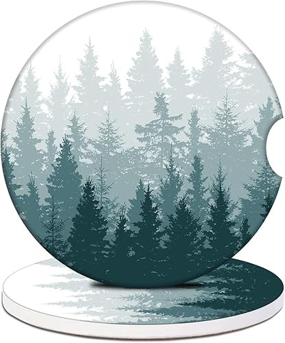 Posavasos para automóvil, posavasos de cerámica absorbente de bosque brumoso, posavasos para portavasos de automóvil, accesorios de automóvil para