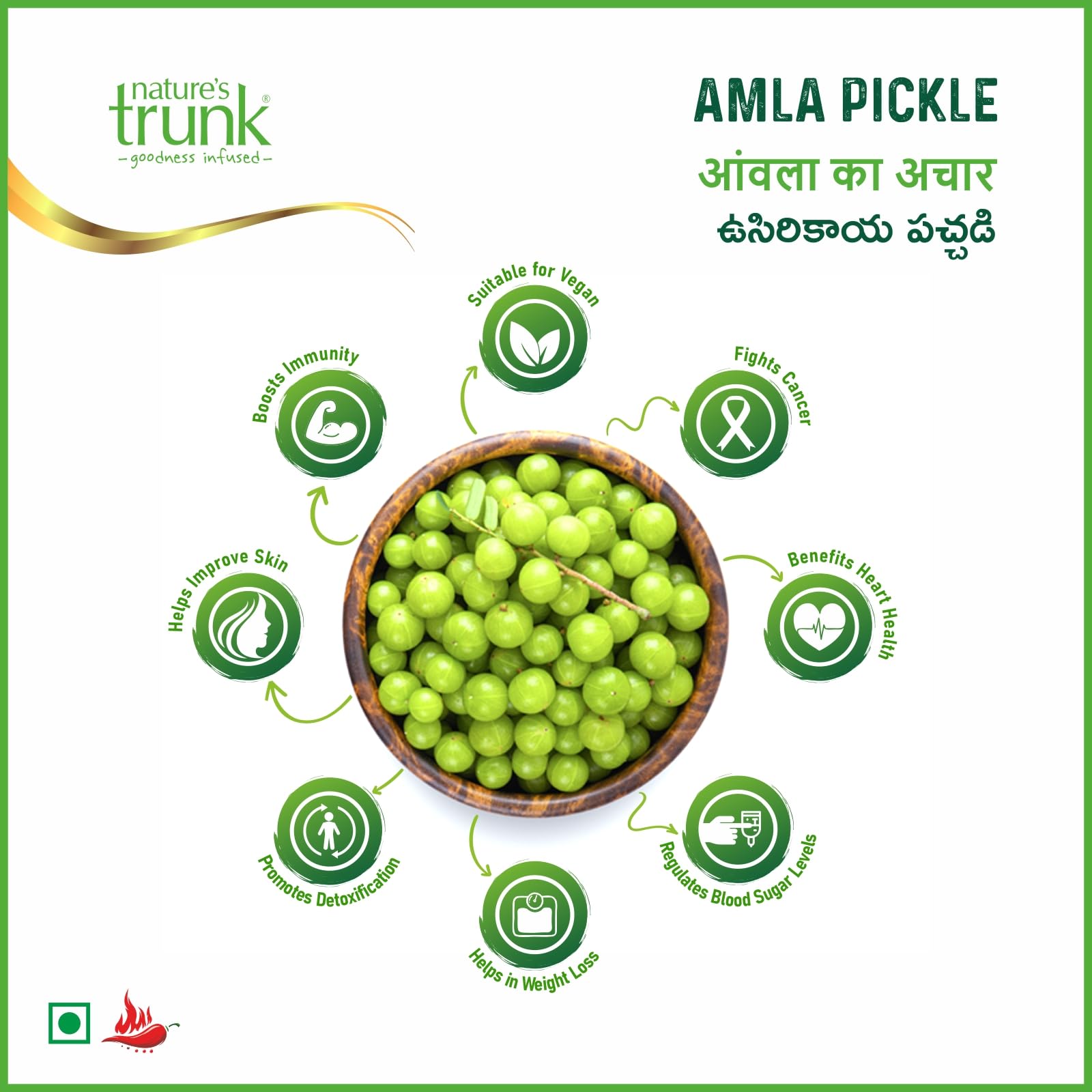 Nature's Trunk Homemade Amla Pickle (Gooseberry Achar) | Pure & Healthy Nellikai Pachadi | Rich in Anti-Oxidants & Nutrients | Traditional Homemade Usirikaya Pachadi (850g) 3