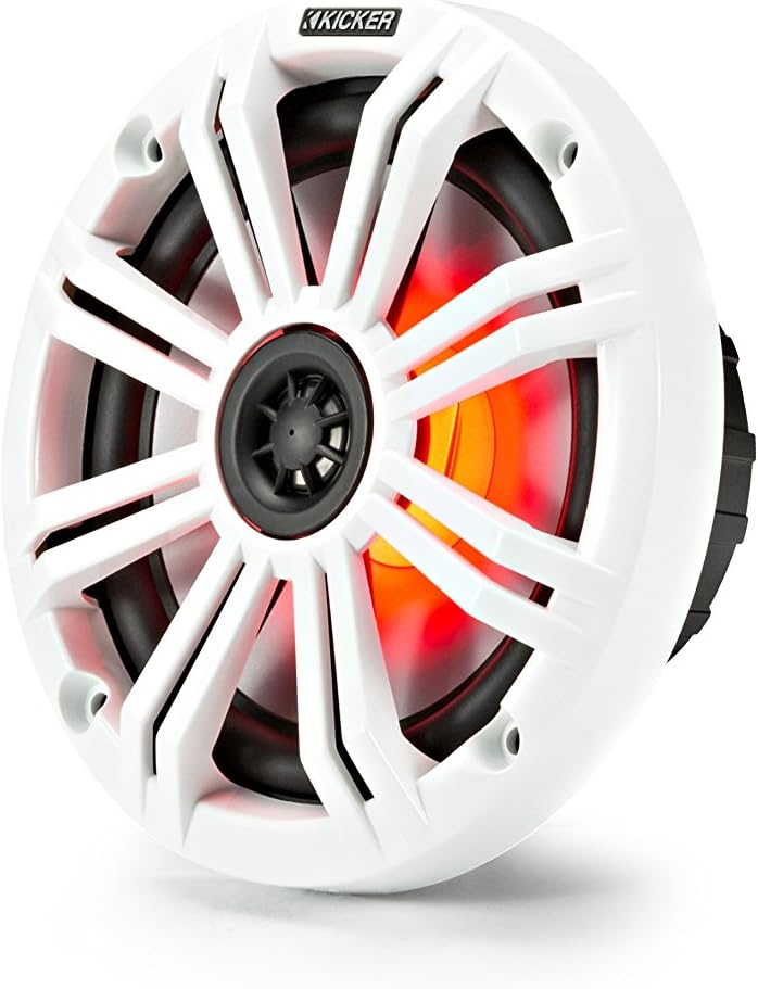 KICKER KM65 6.5-Inch (165mm) Marine Coaxial Speakers with 3/4-Inch Tweeters, LED, 4-Ohm, Charcoal and White Grilles - Image 3