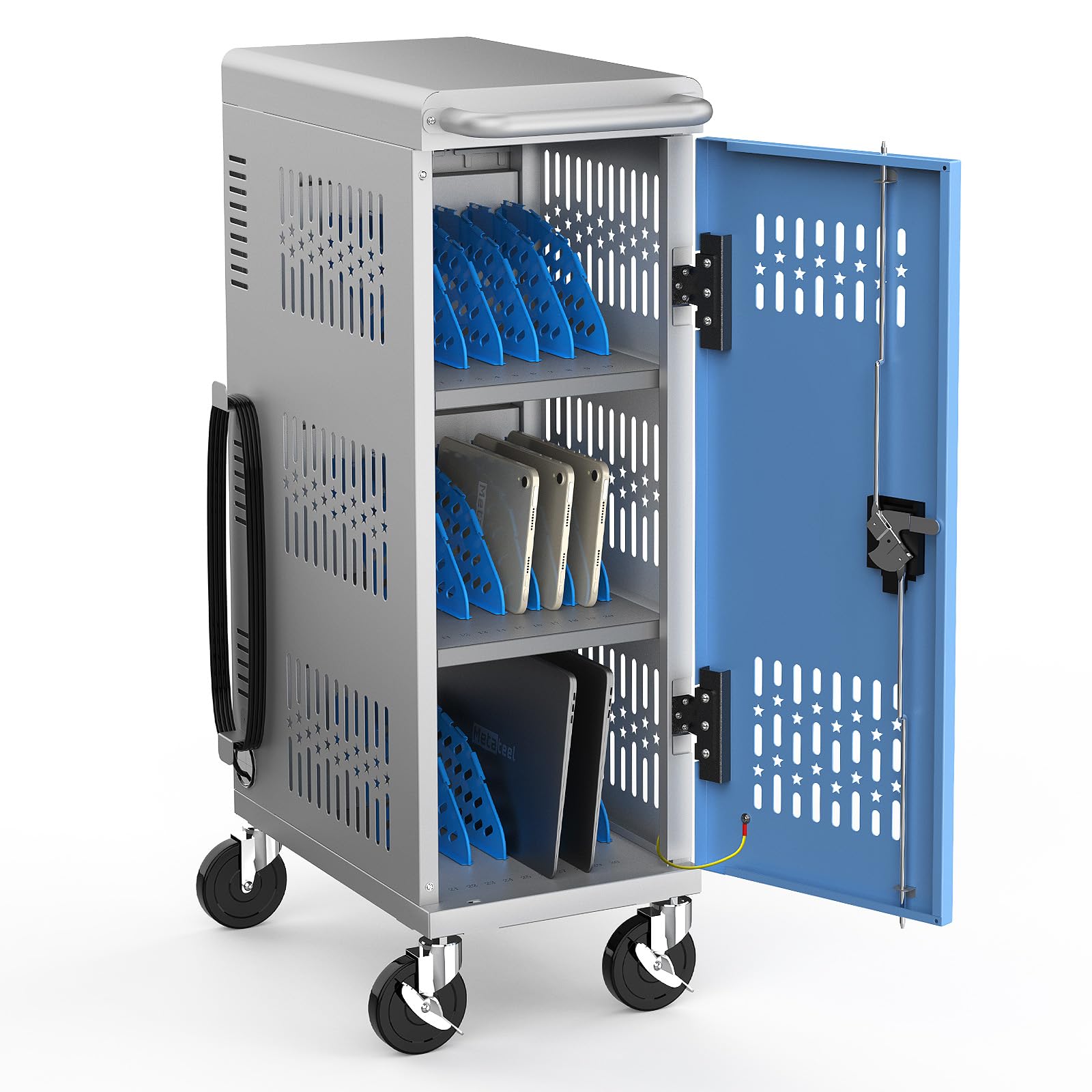 Meteteel Fully Assembled 18 Device Laptop Charging Cart for School Gray