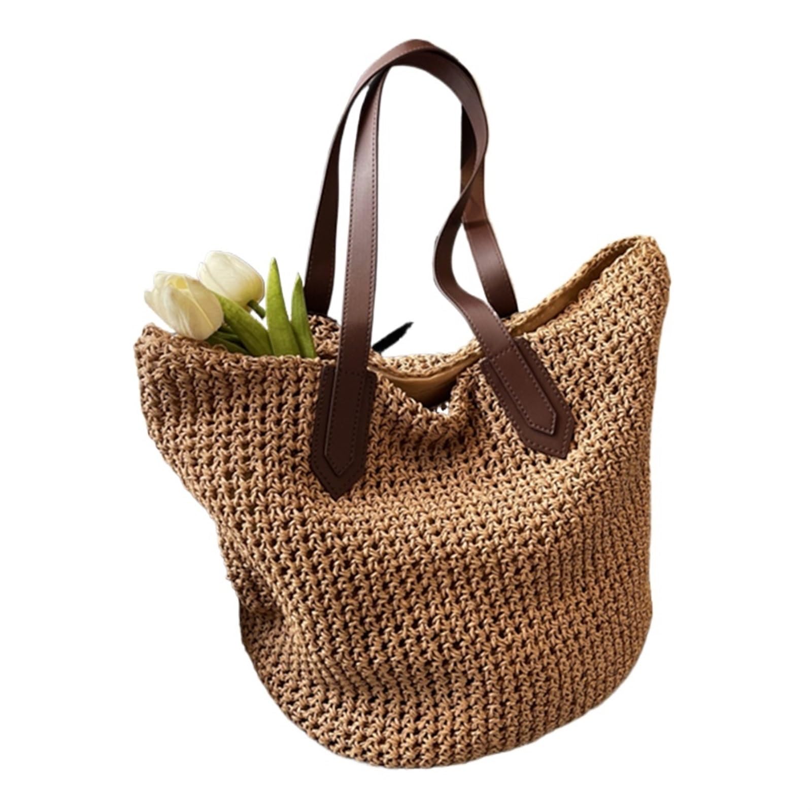 Ebzfaso Brown Woven Straw Shoulder Bag