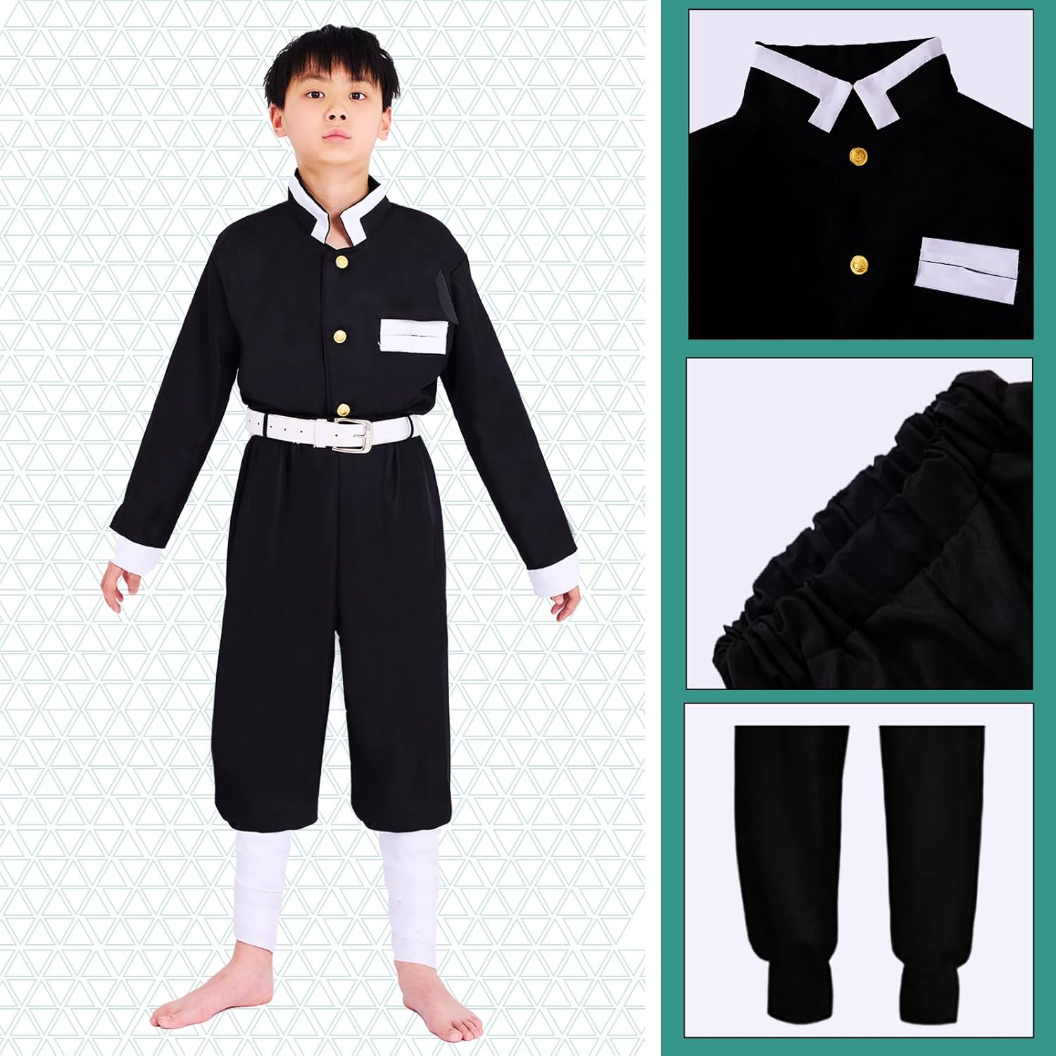 Full Set Kids Anime Cosplay Costume Halloween Kimono Uniform Outfit With Backpack Bag Earrings Wig