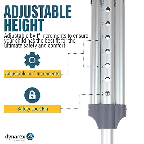 Miniatura 36 de Dynarex Muleta universal de aluminio, niños a adultos - 4'7" a 6'7", ajuste de altura con botón pulsador, axila acolchada y cómodos agarres de mano