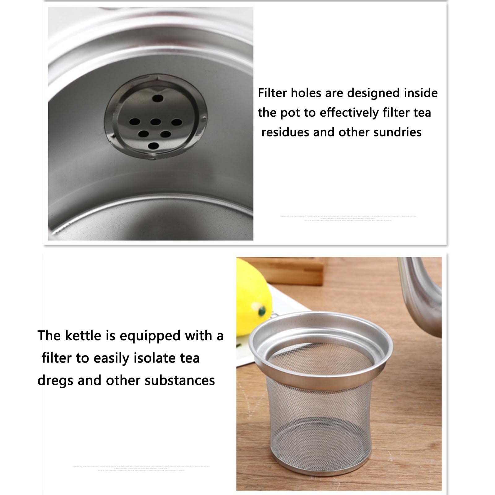 Kettle Hervidor Agua Tetera Calentador De Agua Pava Teteras para Fogón for Gas Hob Portatil Acero Inoxidable con Filtro Mango Anti-Quemaduras Orificio del Filtro