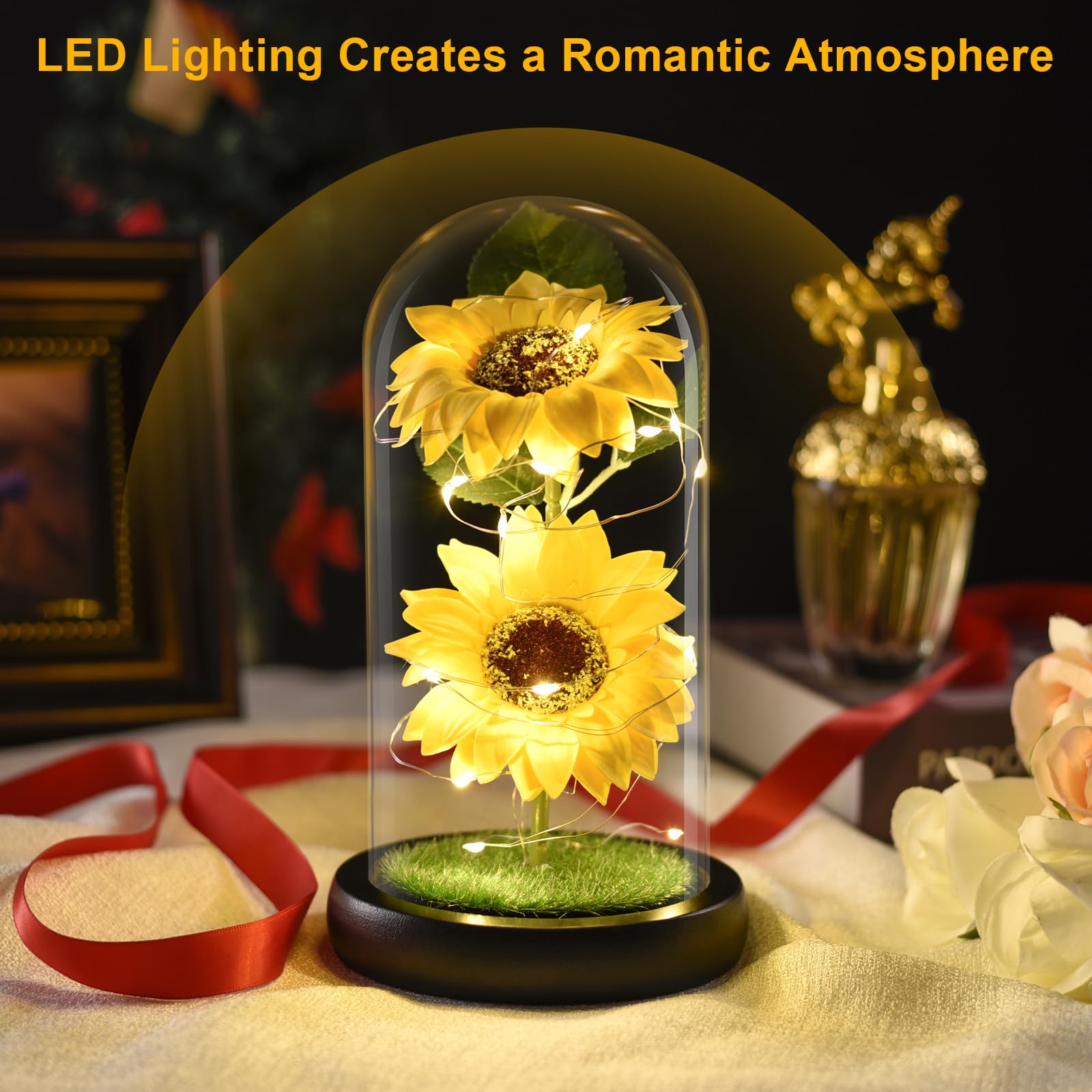Girasole Regalo di la Festa Della Mamma per Donna, Il Girasole in Vetro Artificiale è un Regali Originali per Fidanzata, Mamma, Donna, Moglie per San Valentino, Festa Della Mamma, Natale, Compleanno