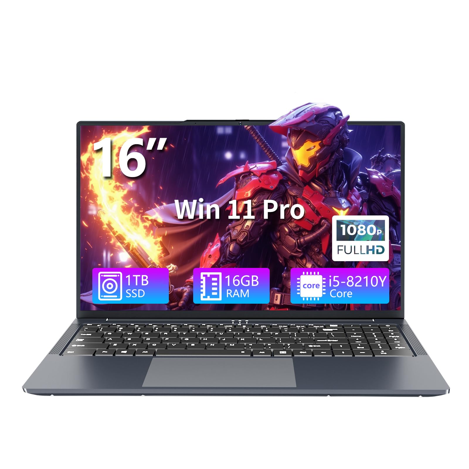 16 Pollici PC Portatile con Core i5-8210Y Processore, 16GB RAM 1TB SSD, Win 11 Notebook 1920*1200 FHD IPS Schermo, Laptop Computer Portatile con WIFI5 BT5.0 HDMI Tastiera Numerica Retroilluminata