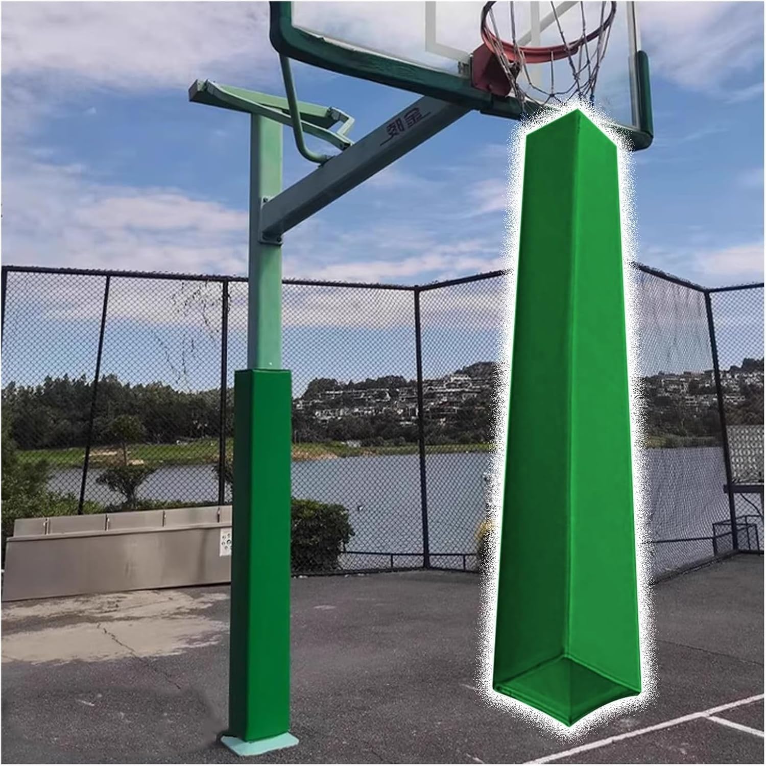 Green Basketball Square Pole Pad Outdoor, 4 6 7 Ft Garage Basement Wrap Around Column Cushion, Gym School Playground Post Protection Pads, 3x3 4x4 5x5 6x6 7x7 8x8 Inch Custom