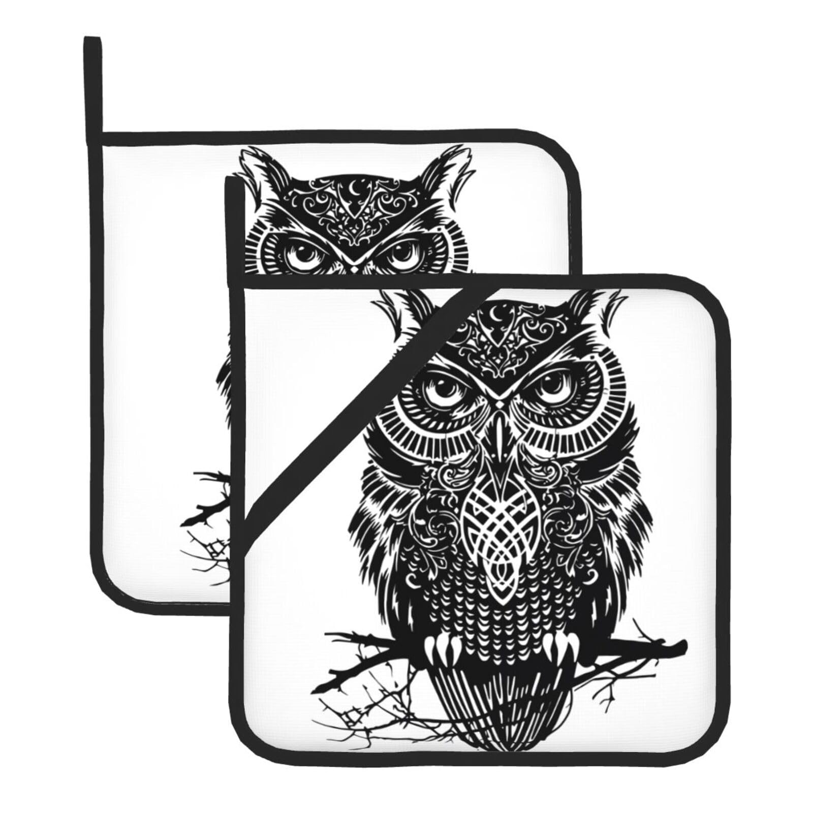 YYHHAOFA owl Prints Square Hot Pads for Kitchen Counter - Waterproof Pot Covers with Hanging Loop - Thick Heat Resistant Trivets for Microwave & Oven (2-Pack)