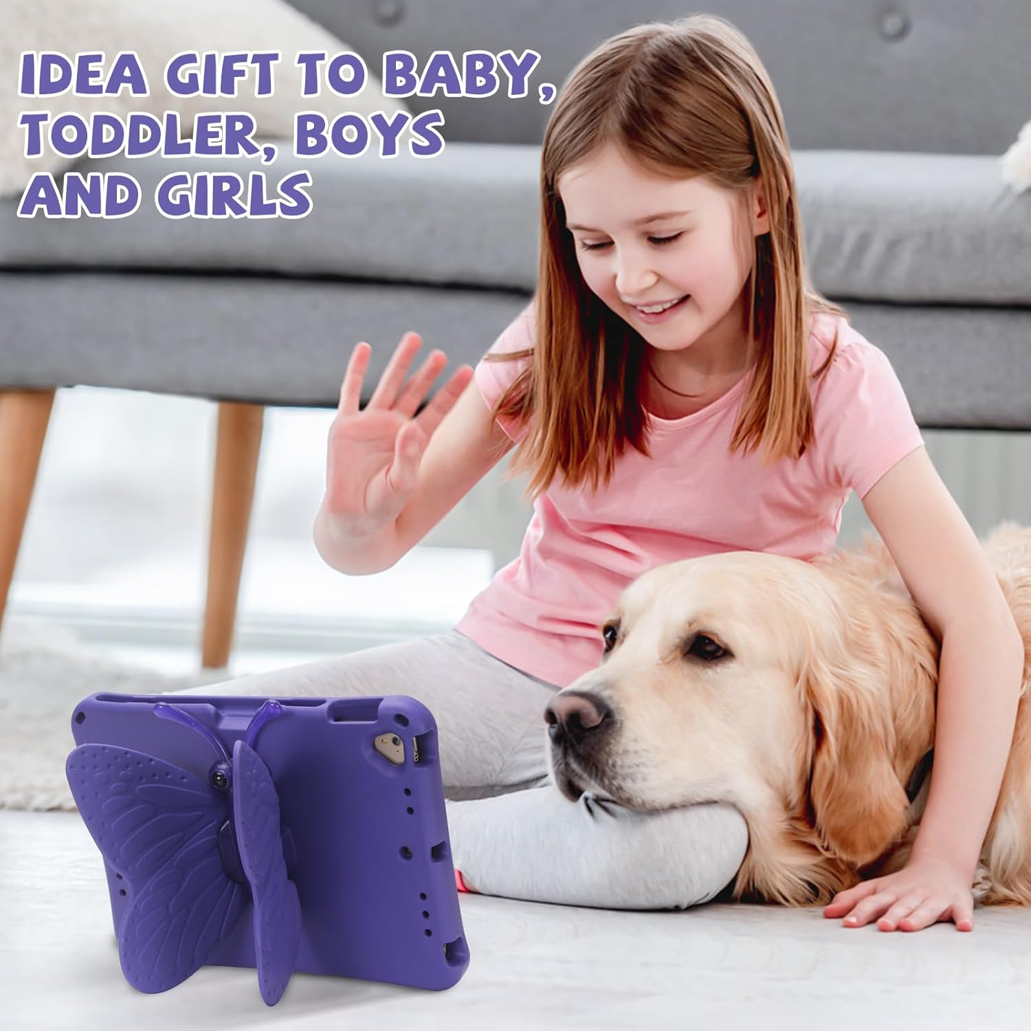 Butterfly Kids Case for iPad 10th Generation & Air 11" 2024 6th Gen & Air 5th/4th Gen & Pro 11 4th/3rd/2nd/1st Gen, Rotating Stand Durable Shockproof Case for Apple iPad 10.9 & 11 inch,Purple