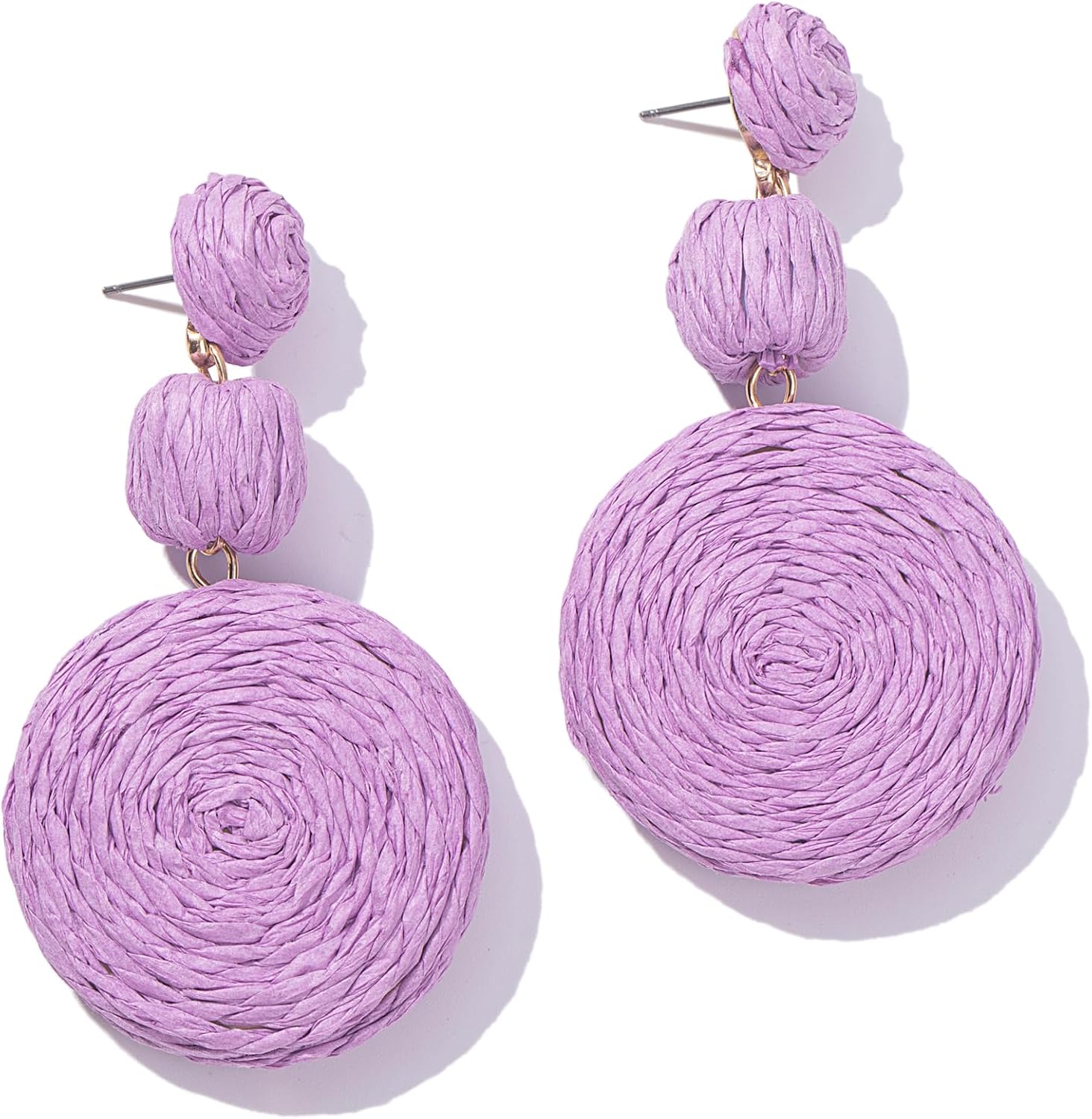 Statement Raffia Boho Round Dangle Ball Earrings - Cute Handmade Summer Bohemian Dangling Jewelry for Women