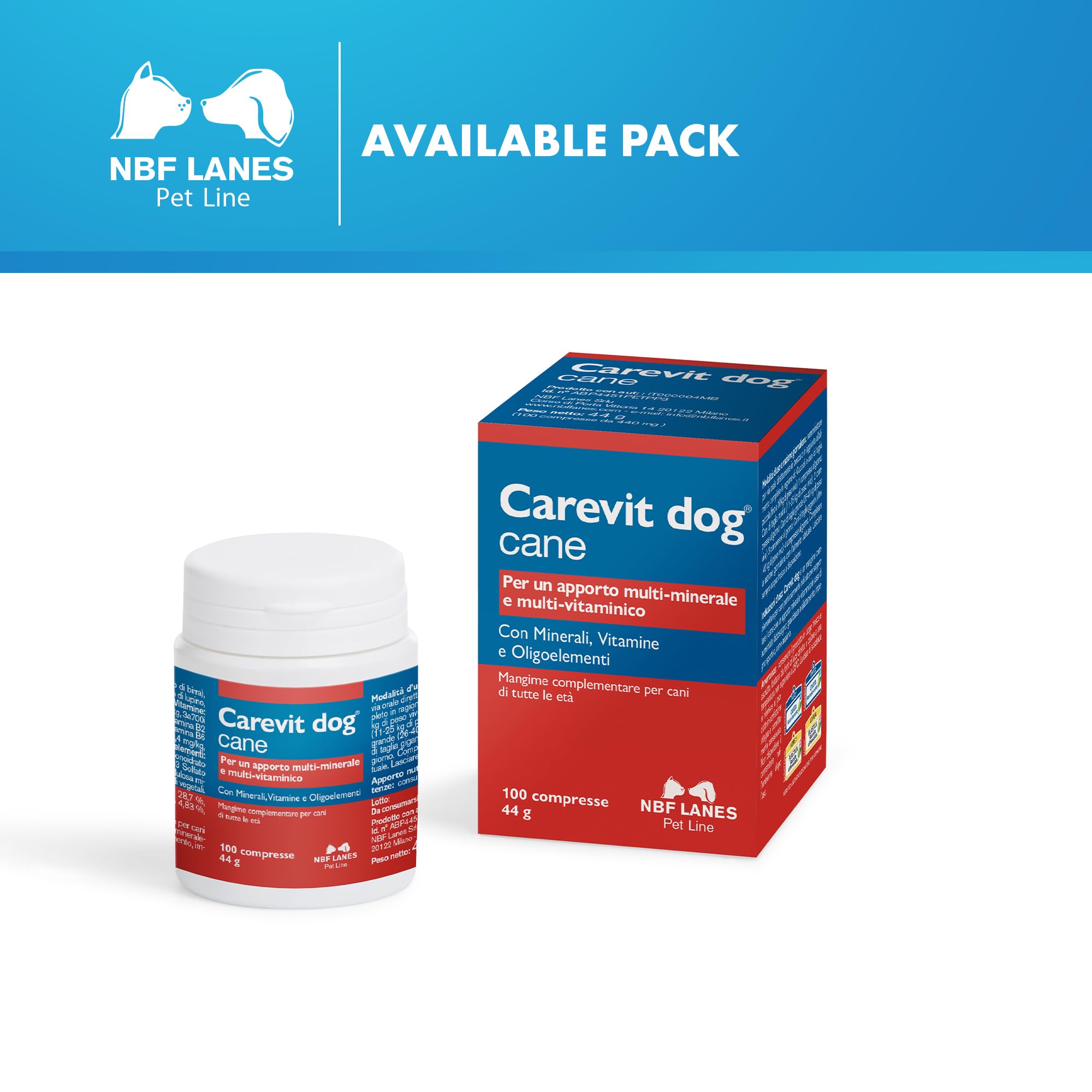 NBF Lanes | Carevit Dog Chien, 100 Comprimés Divisibles, Apport Multi-Minéral et Multi-Vitaminique en Cas de Croissance, Grossesse et Allaitement, Engagement Sportif, Chiens âgés