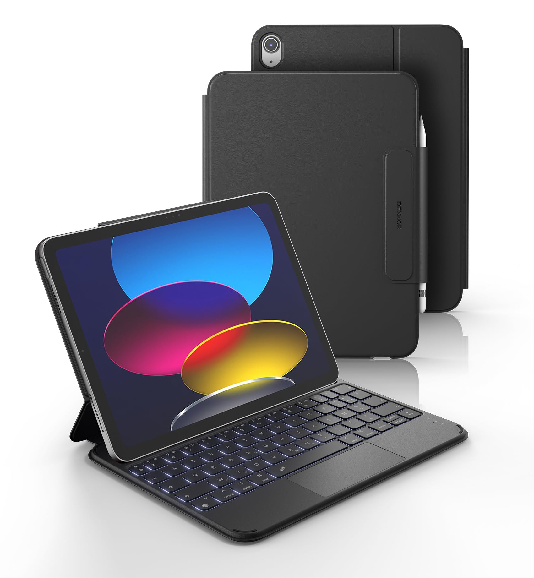 Dexnor Coque Clavier pour iPad 11ème Génération (A16) 11" 2025/10ème Génération 10.9" 2022, Magnétique Ultra-mince Détachable avec Multi-touch Trackpad Rétro-éclairé Porte Crayon, Français AZERTY Noir