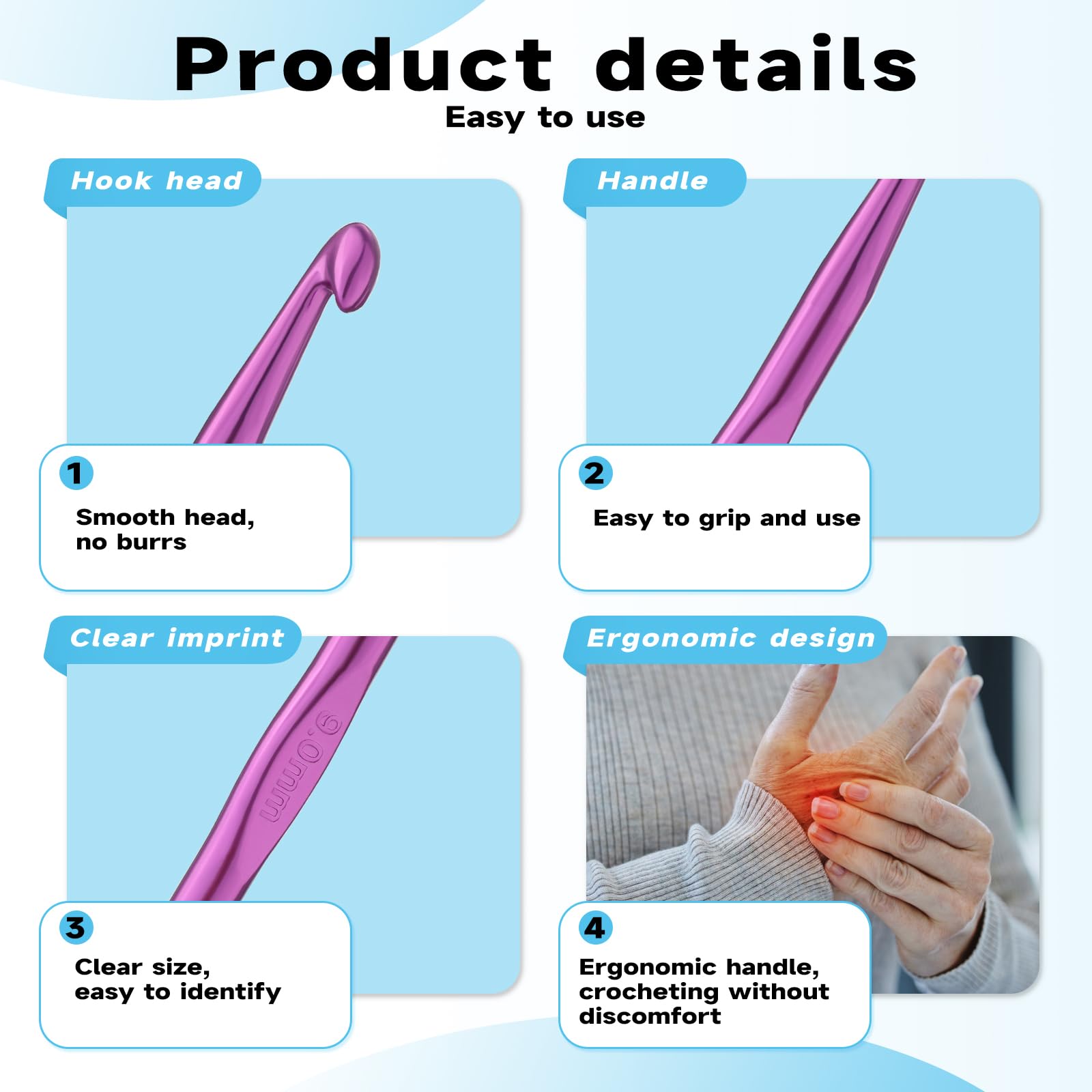 Mayboos Juego de 35 agujas de ganchillo, mango ergonómico de aluminio de colores, agujas de tejer para ganchillo para principiantes y experimentados ganchos de ganchillo