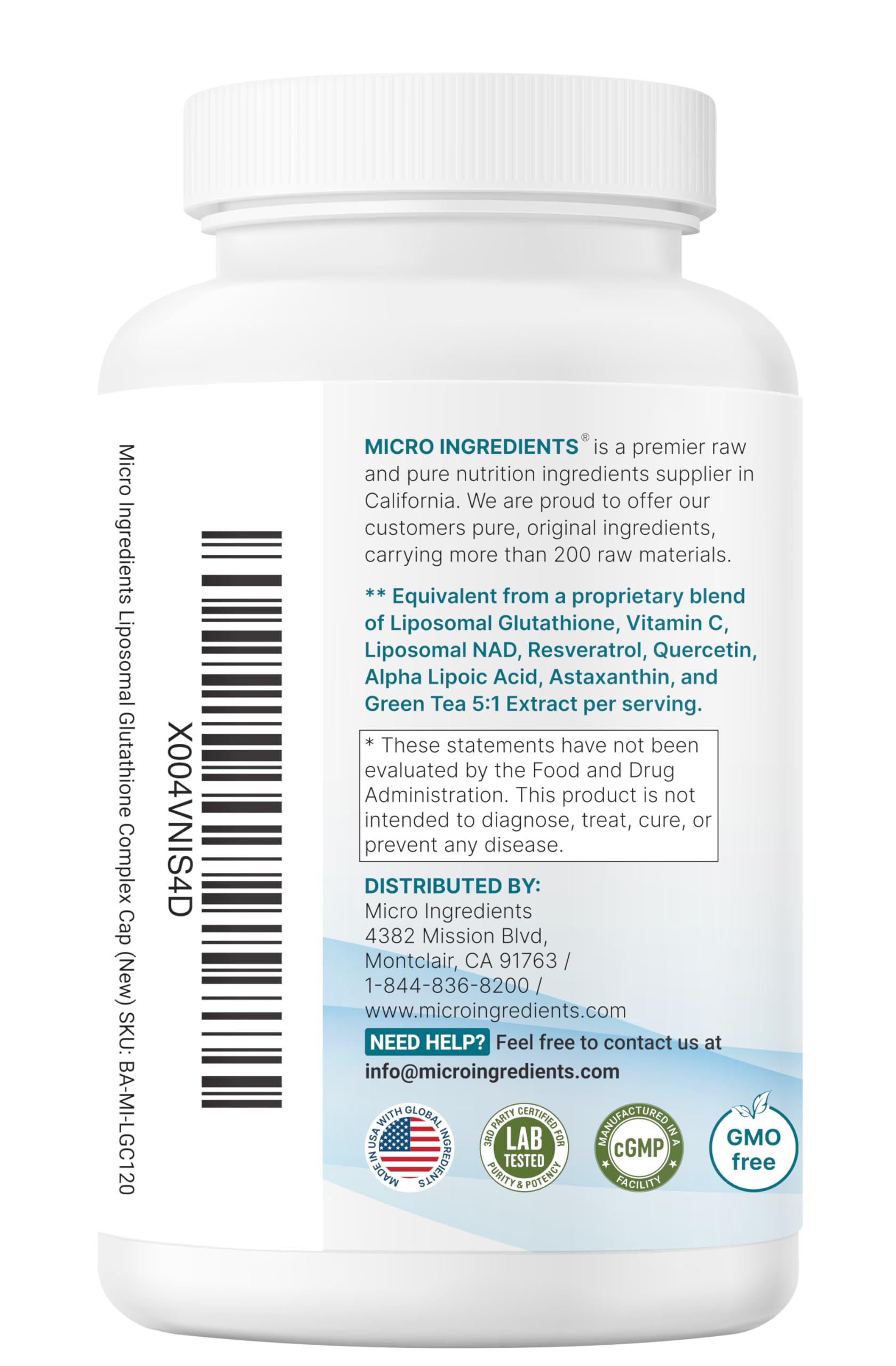 micro ingredients glutathione Amazon.com: Micro Ingredients Liposomal Reduced Glutathione Complex 3,000mg  - 8‑in‑1 Advanced Glutathione Supplement with NAD, Resveratrol, Quercetin,  Alpha Lipoic Acid & Vitamin C