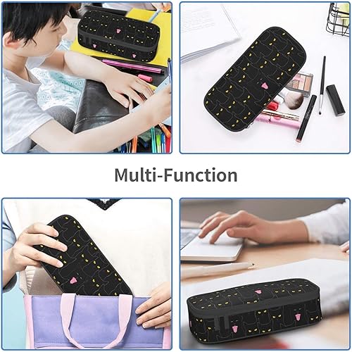 Miniatura 7 de Estuche organizador de lápices con patrón de gato negro, gran capacidad, papelería con cremallera, suministros escolares, bolsa para lápices para