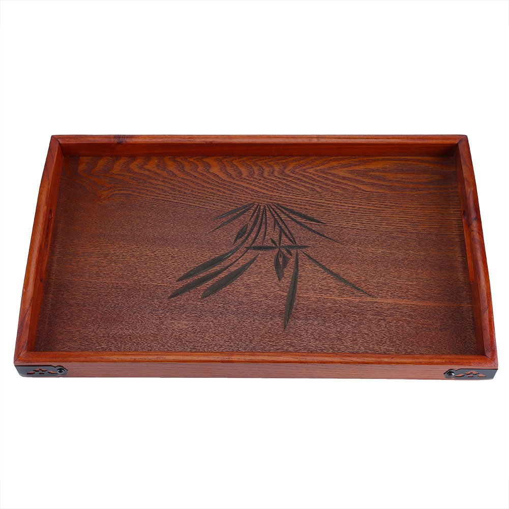 45 * 27 * 3cm Vassoio da Tè in Legno Bambù Mini Vassoio da Tavola Tavolo da tè Forma Rettangolare Massiccio Tè Caffè Snack Food Pasti Vassoio Piastra Ristorante Vassoi Con Maniglia per Casa Ufficio
