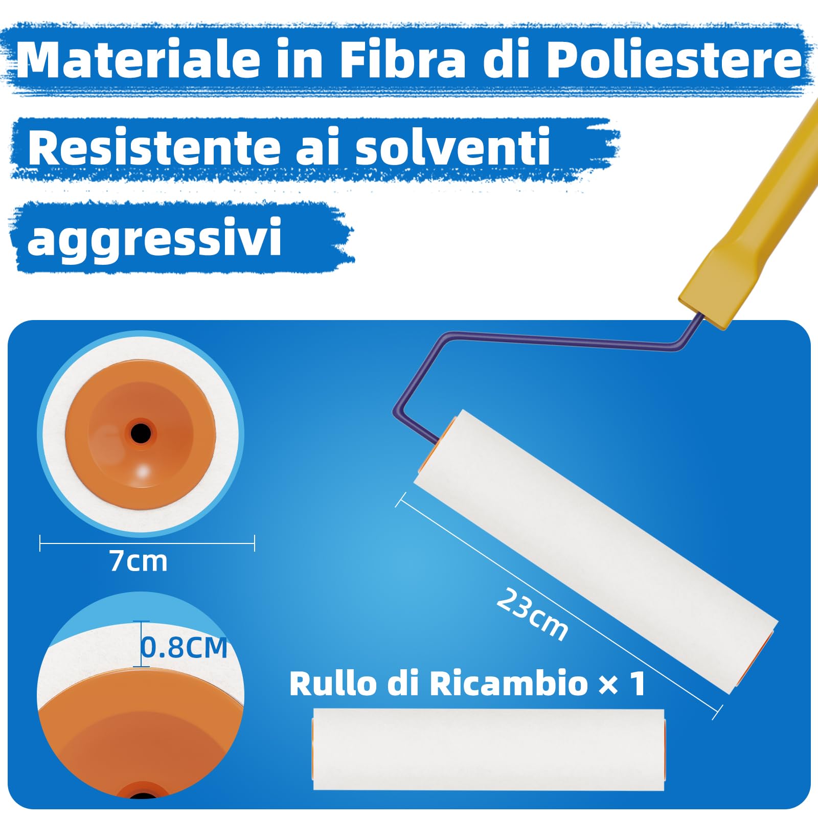 VKE Rullo Frangibolle per Autolivellante 23 cm - Lunghezza Chiodi 14 mm, Rullo di Sfiato, 2 Rullo Pittura 23 cm, Asta Telescopica 1,5 m, Scarpe Chiodate per Prato 30 mm,Autolivellante-Solo 1 Maniglia