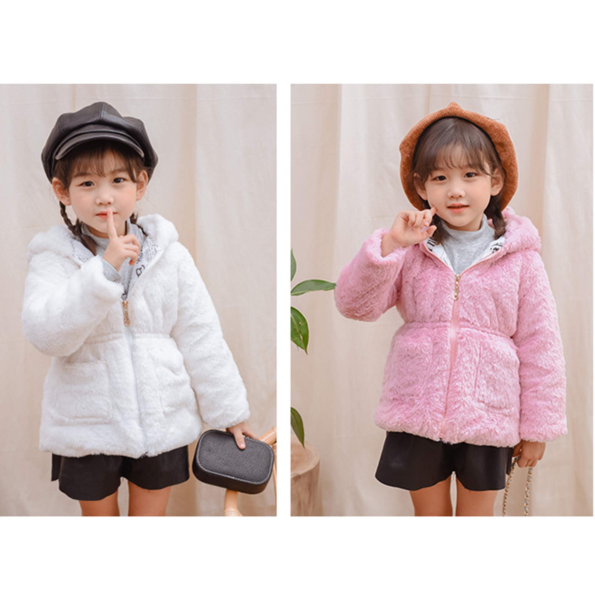 Chaqueta de Invierno con Capucha de Piel Sintética para Bebés Niñas Pequeños Infante Abrigo Chaqueta Gruesa para Otoño Invierno Dulce y adorable - Talla 74 80 86 92 98 104 110 112 128