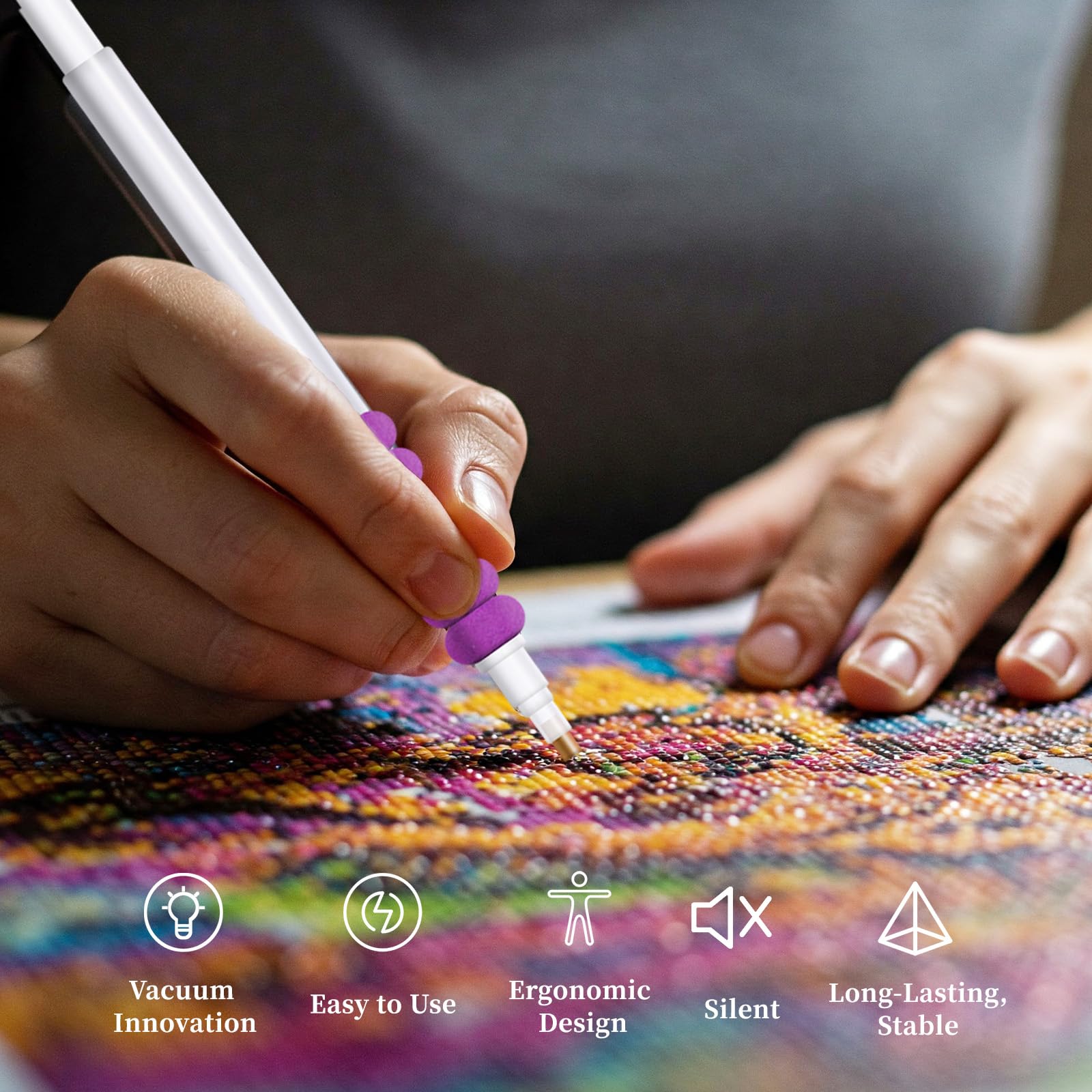 Stylo Ergonomique Diamond Painting CharySim - Kit Avec 3 Pointes Et Colle - Pour Adultes Débutants