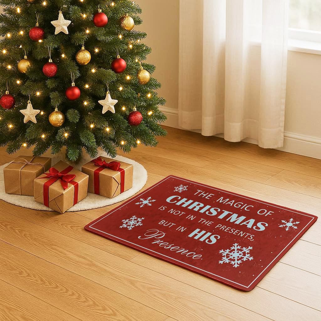 Felpudo Navideño Antideslizante 40x60 Cm - Diseño Pingüinos Y Motivos Navideños, Para Entrada, Salón O Baño