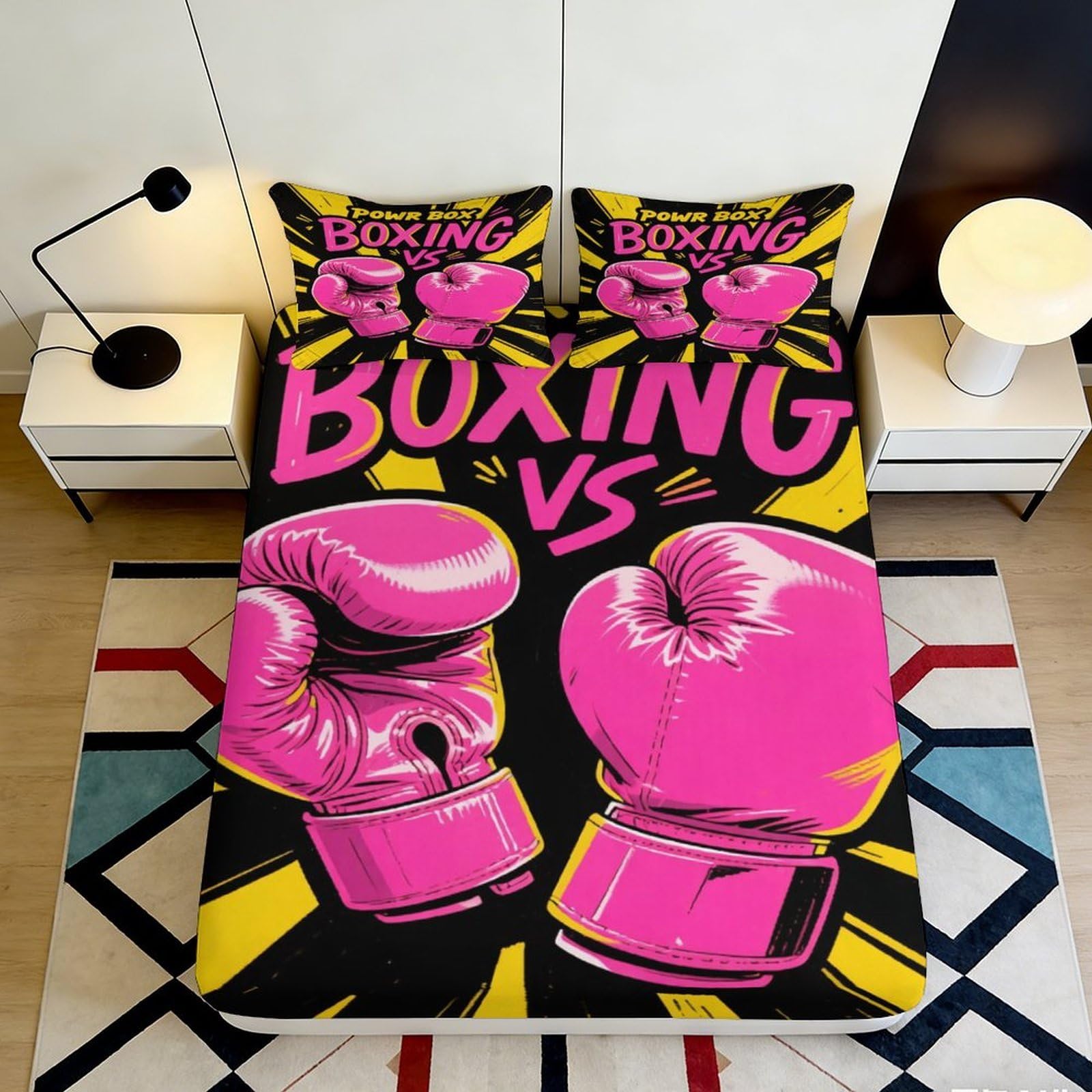 3D Printed Boxing Gloves Fitted Sheet Microfiber Deep Pocket Non-Slip Bedding Boxing Gloves Mattress Fitted Cover for Bedroom Adults Teens 200x200x25cm 90x200x25cm