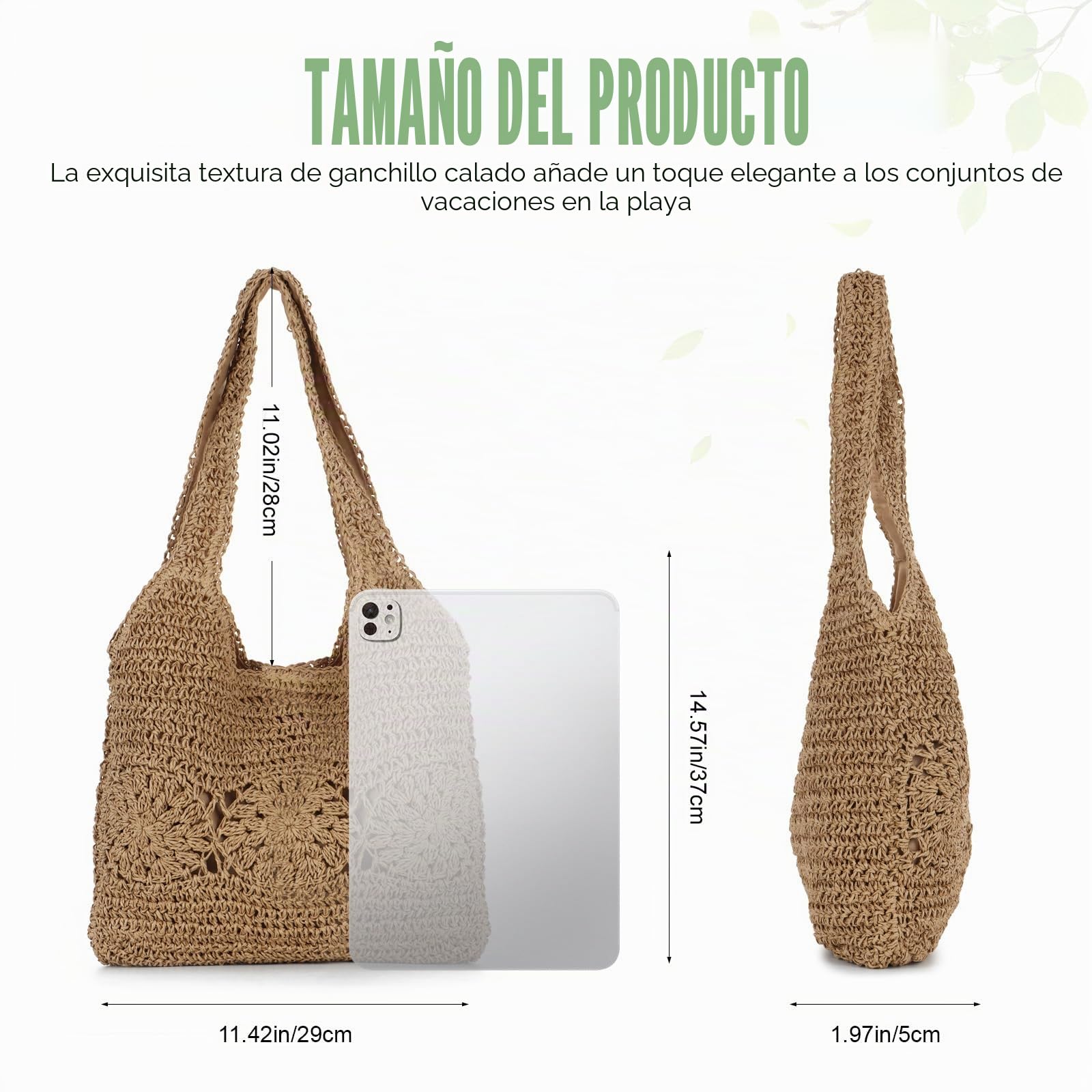 Bolso Tote de Paja para Mujer Grande Verano Playa Tejido Bolso Bandolera para Viajes Vacaciones