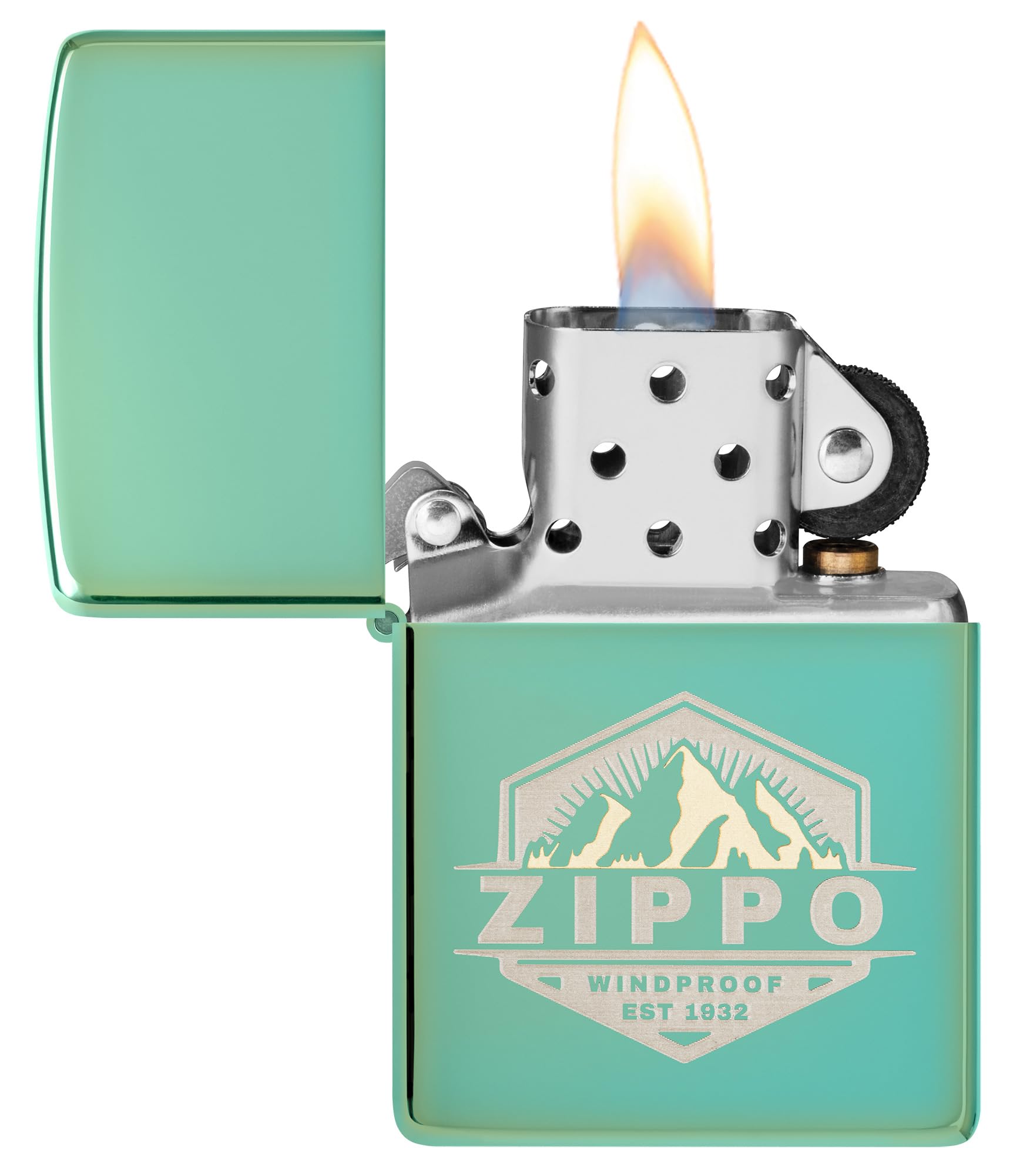 Zippo Sturmfeuerzeug - Outdoor, High Polish Green, Laser Two-Tone - Nachfüllbar - Wiederverwendbar - Windfestes Design - Geschenkbox - Made in USA