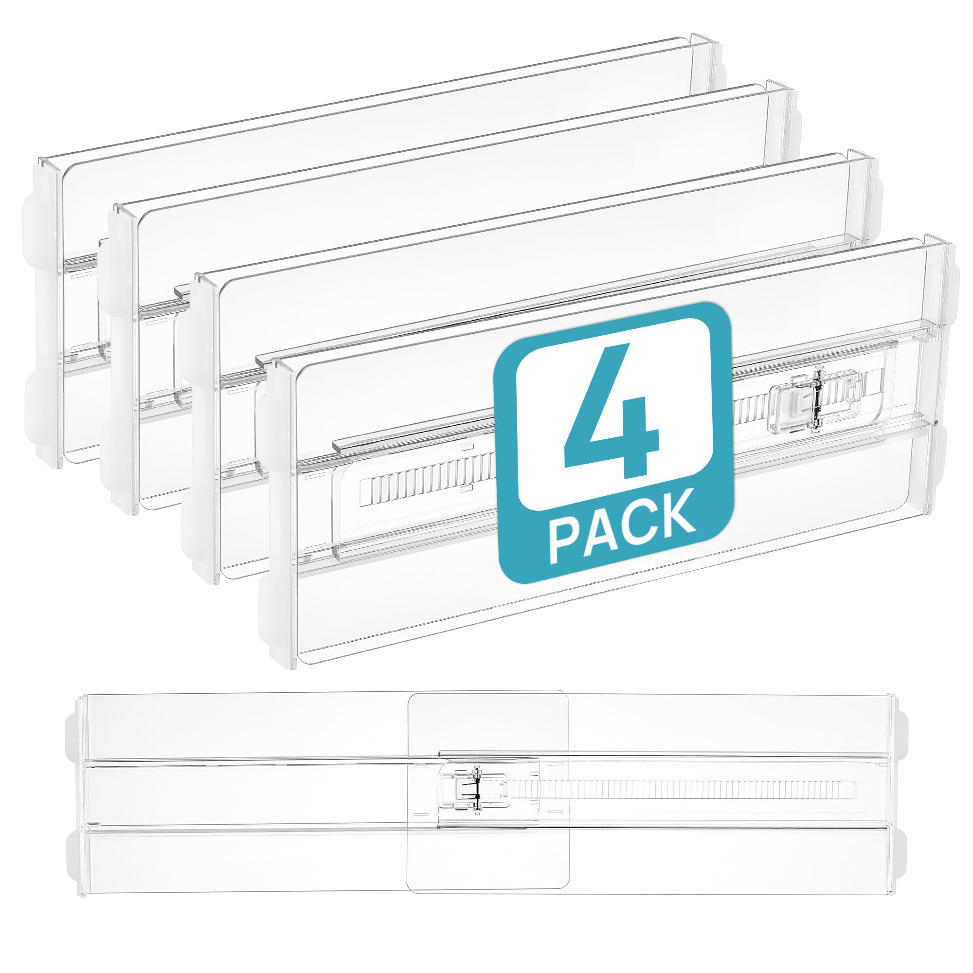 Vtopmart 4 Pack Drawer Dividers for Clothes, 4" High 10.2"-16.5" Adjustable Expandable Dresser Drawer Organizer, Clear Plastic Separators for Dresser, Baby Clothing, Underwear, Cosmetic, Toiletries