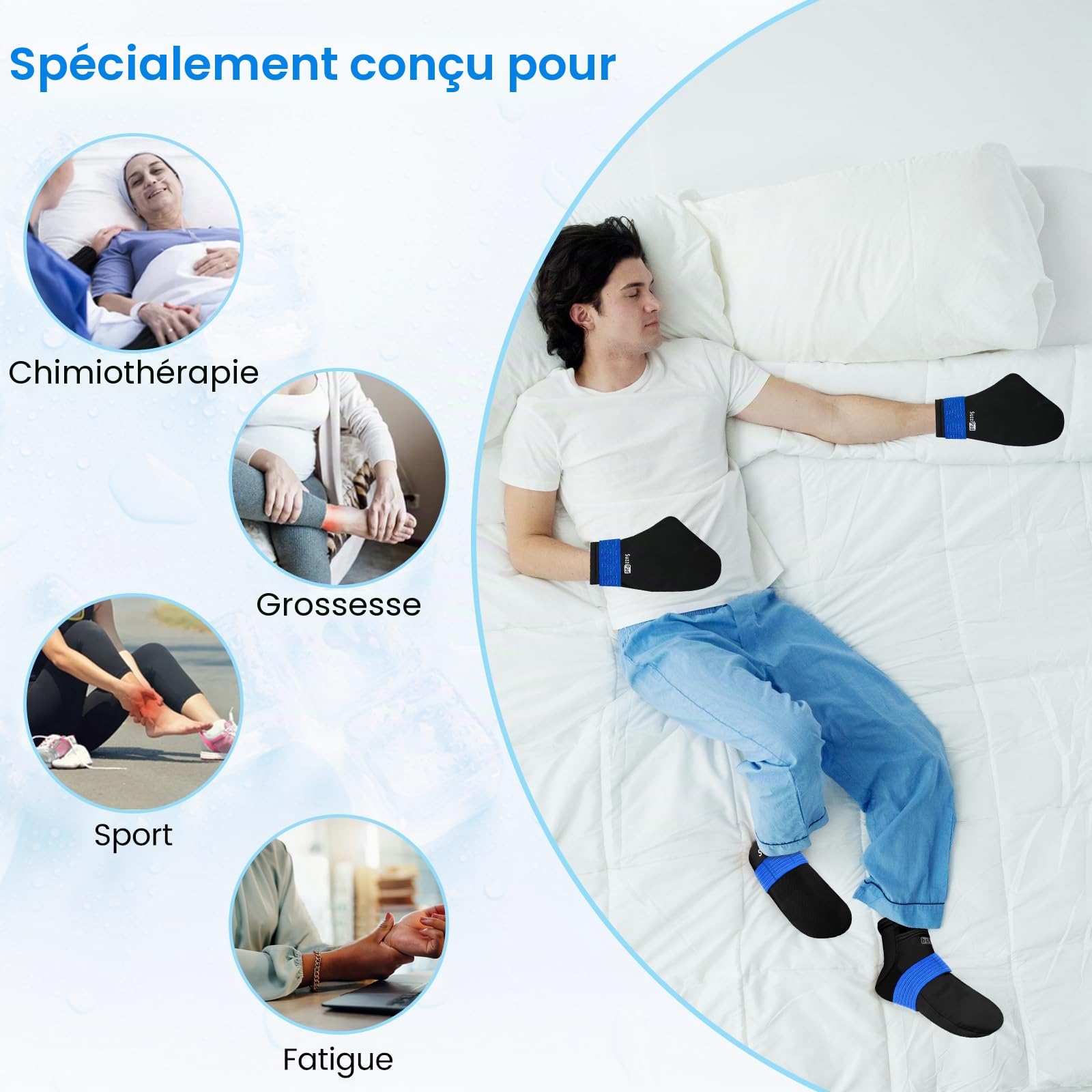 SuzziPad Chaussettes de thérapie par le froid et poche de glace pour les mains, gants froids pour chimiothérapie, neuropathie, ensemble de soins de chimiothérapie pour femme et homme, idéal pour la