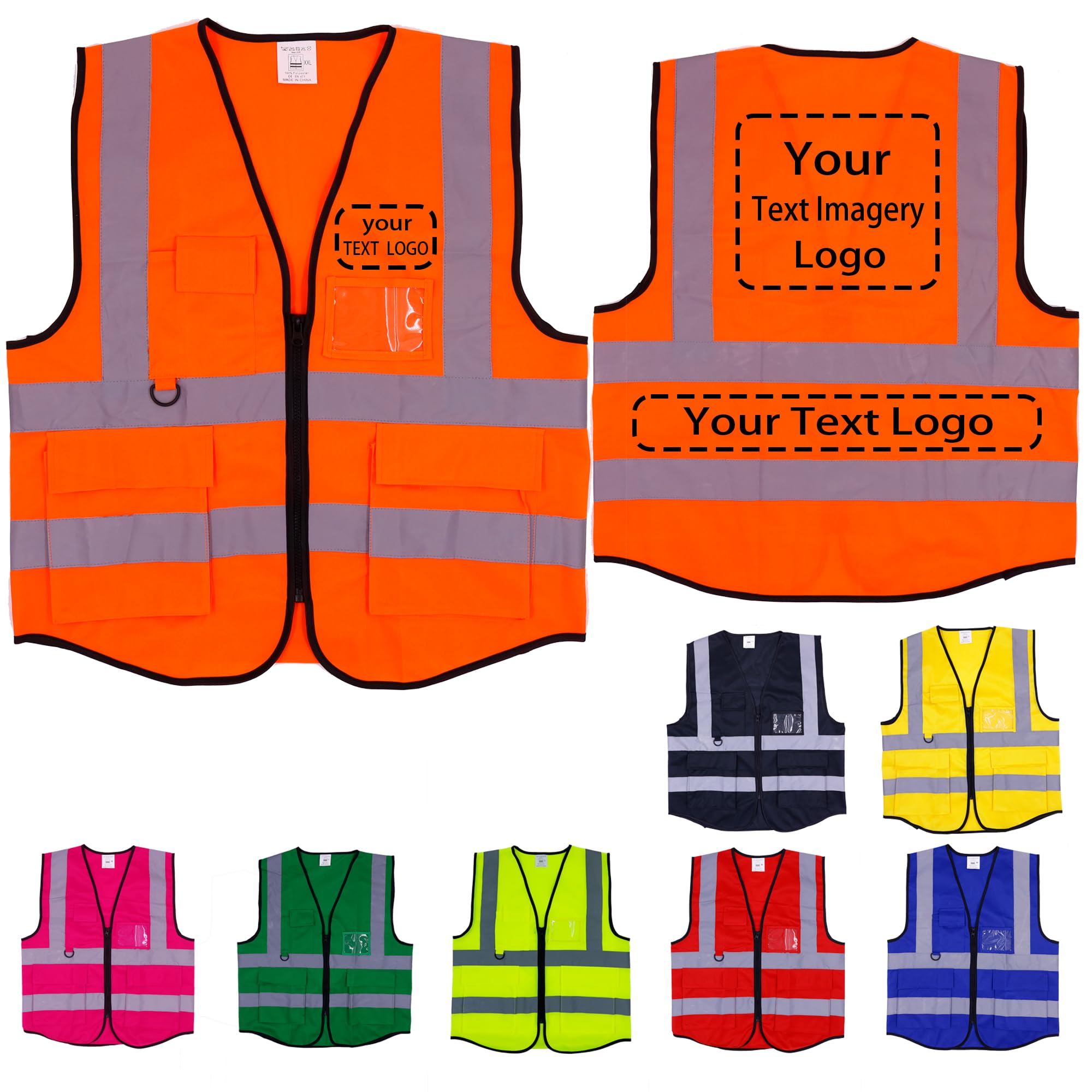 Custom Safety Vest for Men with Pockets Construction Vest High Visibility Reflective Vest Safety Vests Orange Safety Vest