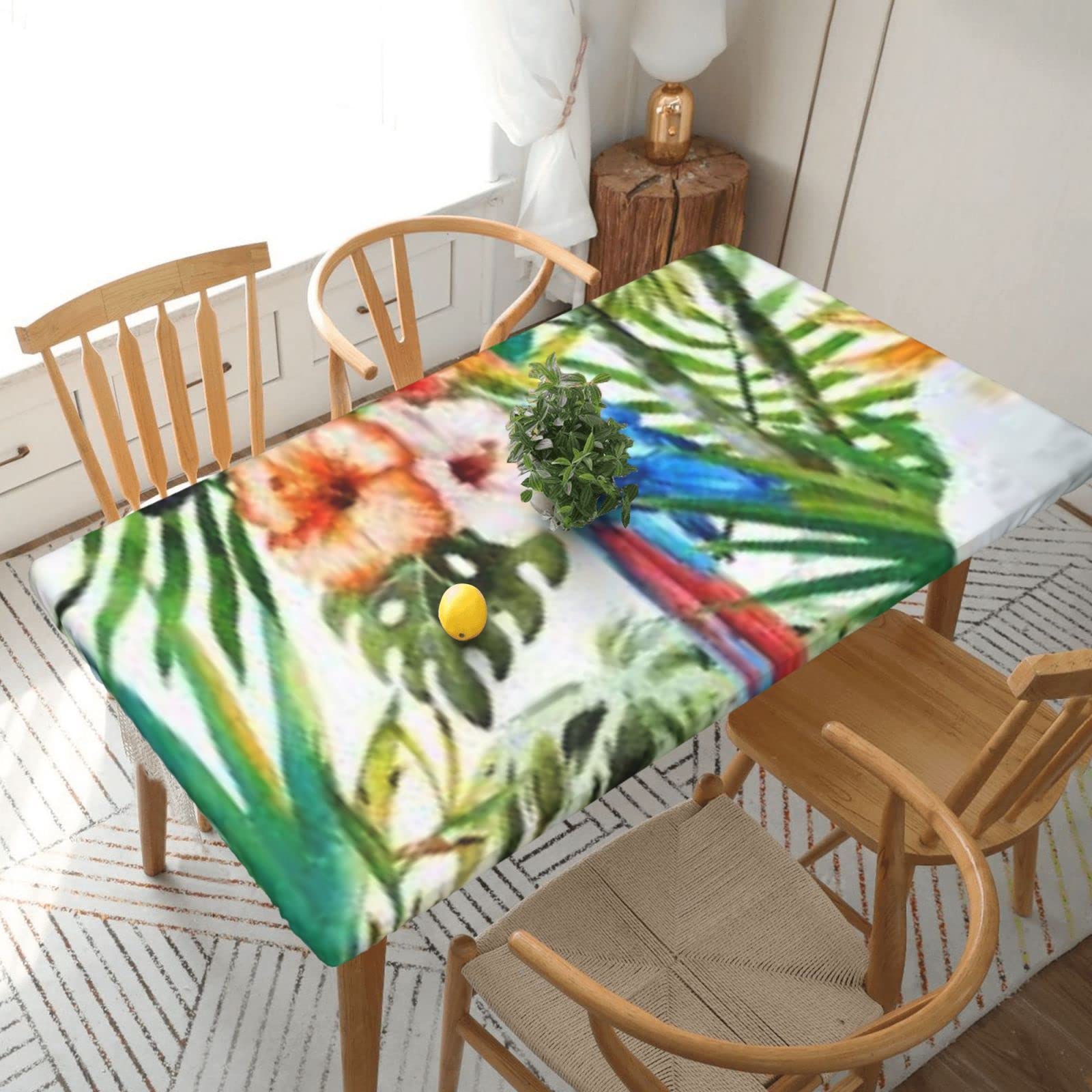 BNVSADC Toucans Parrot palm tree leaves Printed 5FT Tablecloth Polyester Kitchen Water Resistant Table Cloth Dining Table Decoration Table Covers, 152x76 CM
