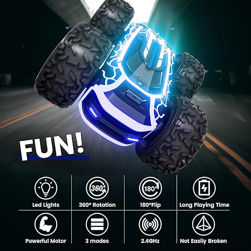 Miniatura 2 de Tecnock - Coche de control remoto para niños de 4 a 7 años, coche de acrobacias RC de 2.4GHz para niños, coches RC de doble cara con rotación de 360