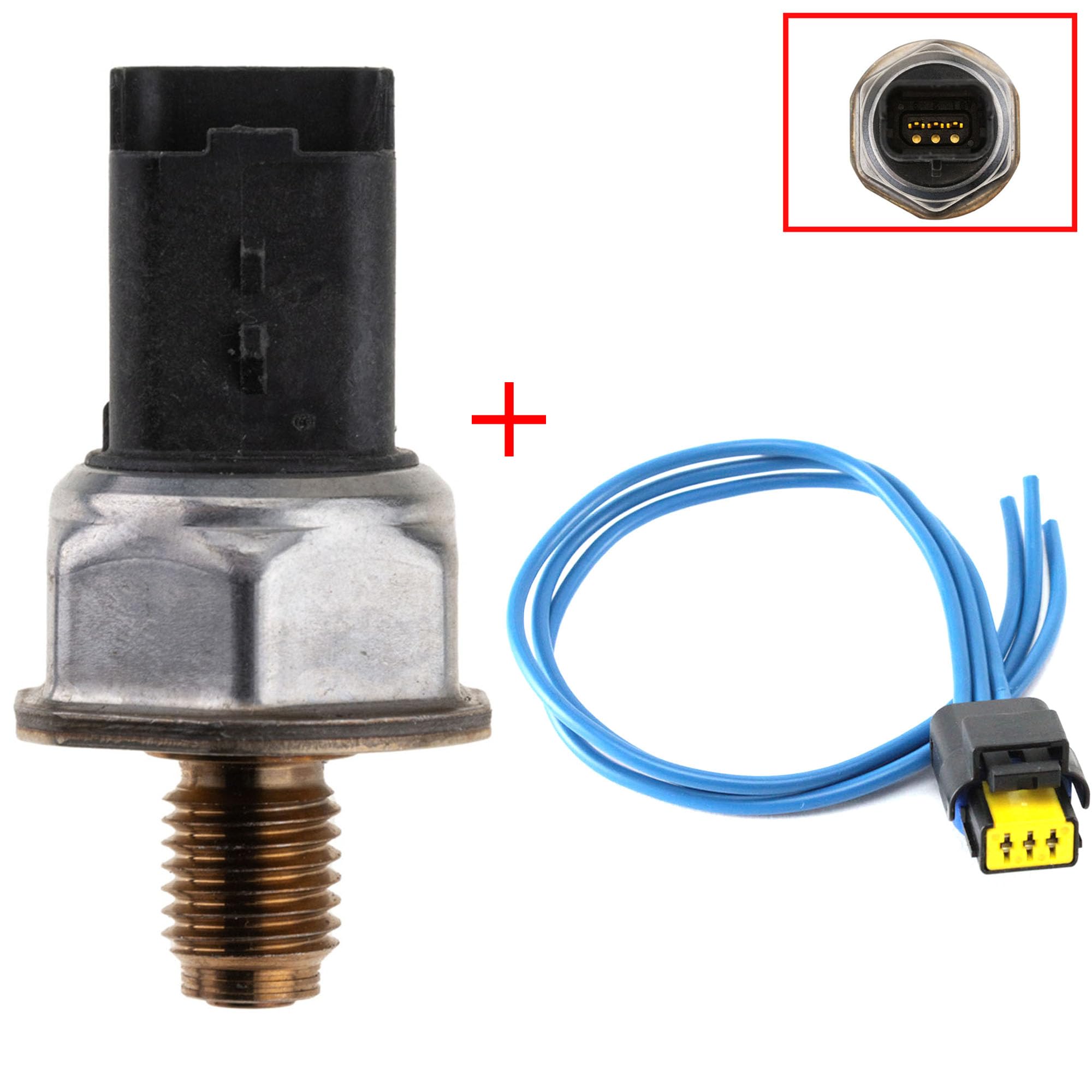 Partsline kit capteur de pression de carburant avec fiche faisceau électrique compatible avec 207 308 3008 C4 C5 Berlingo Focus Mondeo TDCi HDi – équivalent à 4M5Q-9D280-DB, 1570K1, 55PP0203