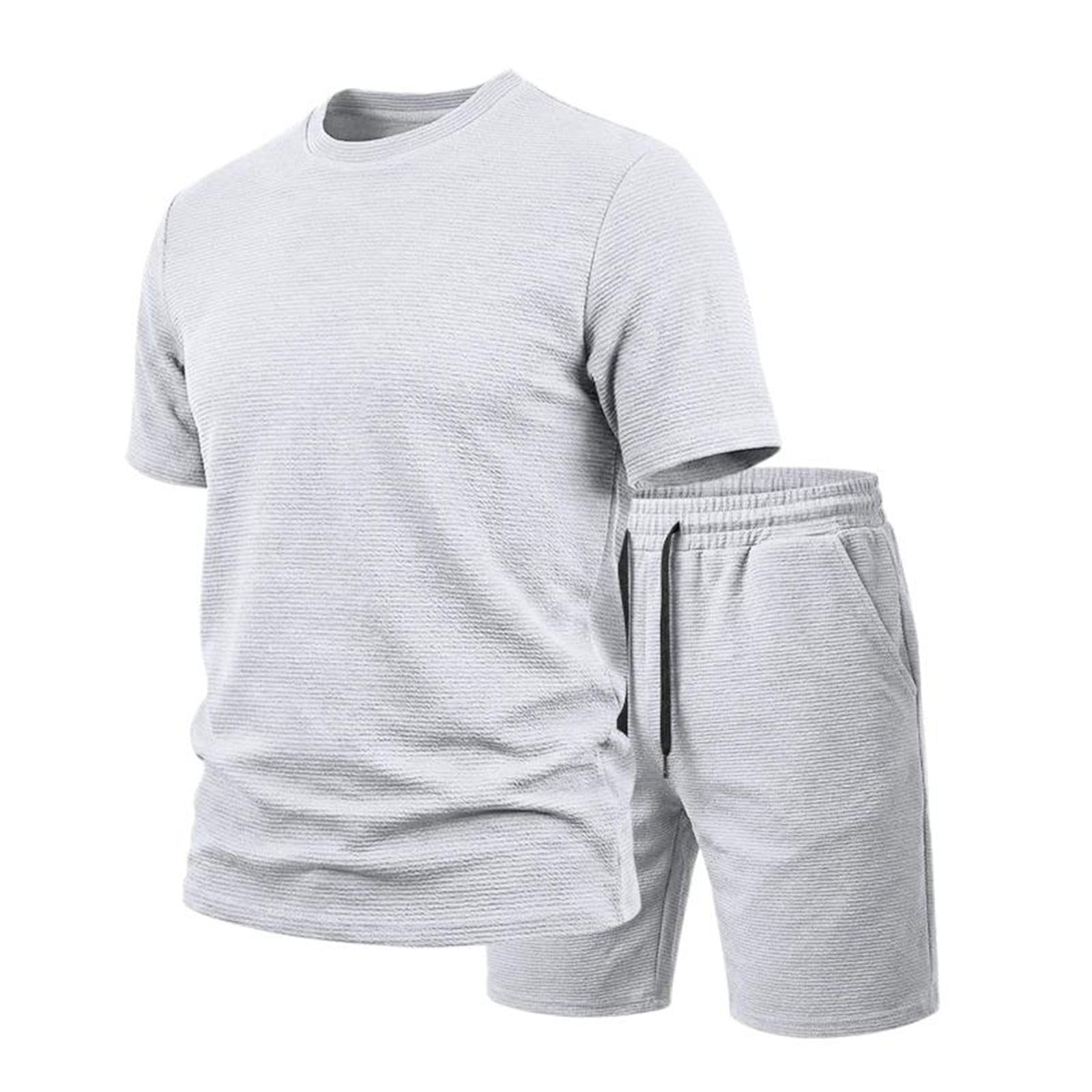 Set da uomo pantaloncini in maglia, maglietta a collo rotondo e pantaloncini da vacanza estate