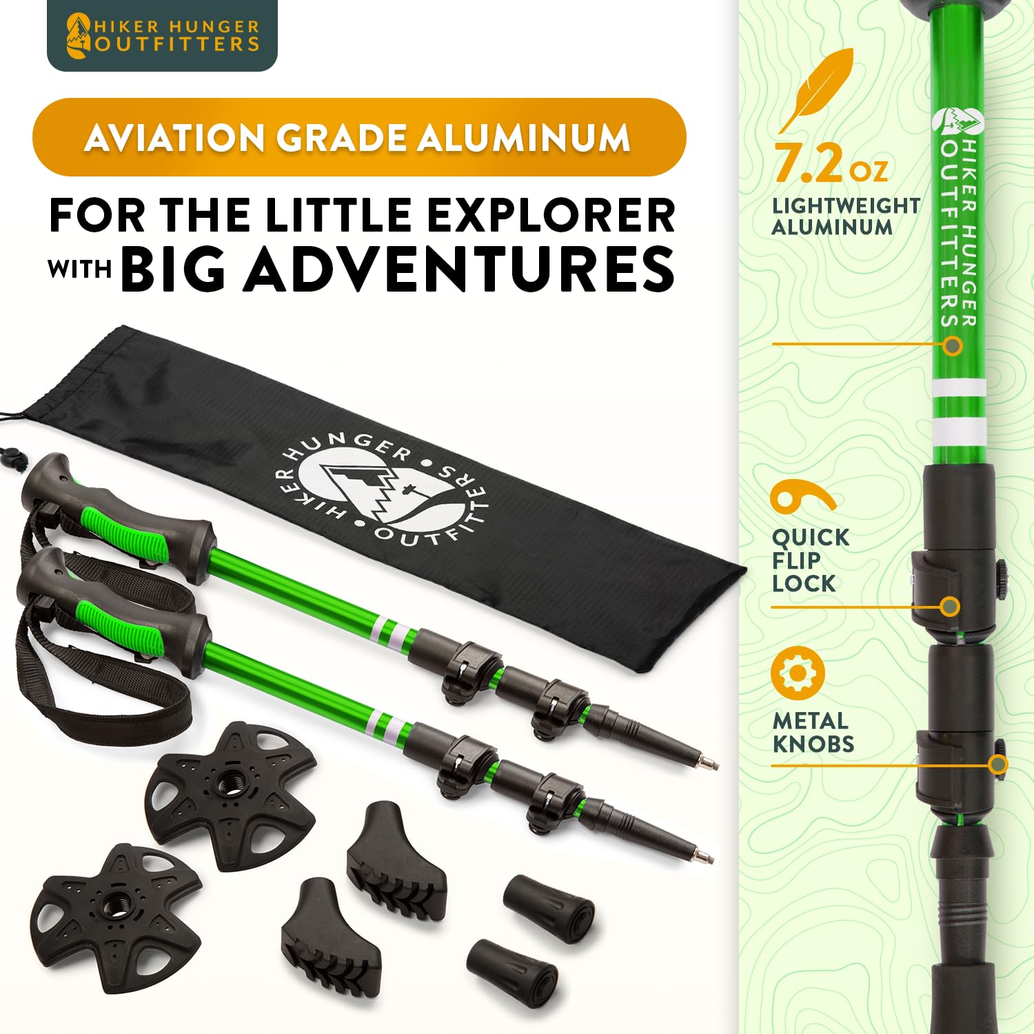 Kids Hiking Poles by USA Brand - Lightweight Collapsible Kids Walking Stick w/Quick Adjustable Flip Locks