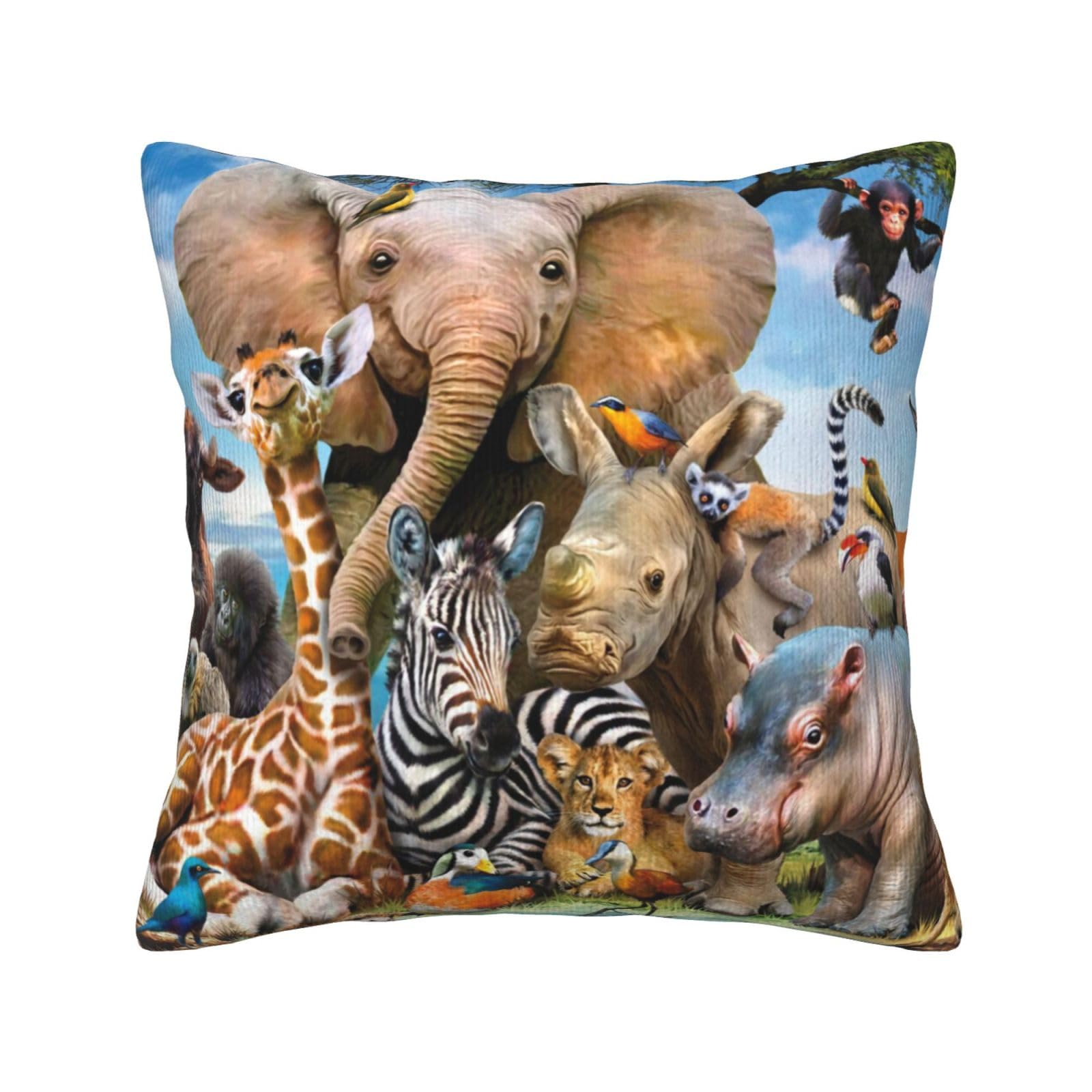 Housse de coussin velours côtelé 50x50 imprimé animaux décoration