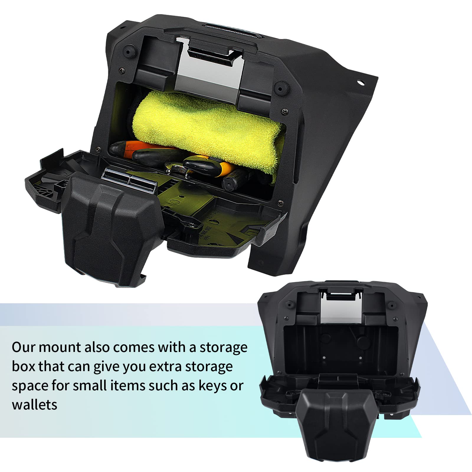 CPOWACE Electronic Device Mounts with Storage Box Compatible with 2020-2024 Polaris RZR PRO XP/ XP4, 2022-2024 RZR PRO R/Turbo R Accessories Phone Tablet GPS Holder Mount with Organizer Tray