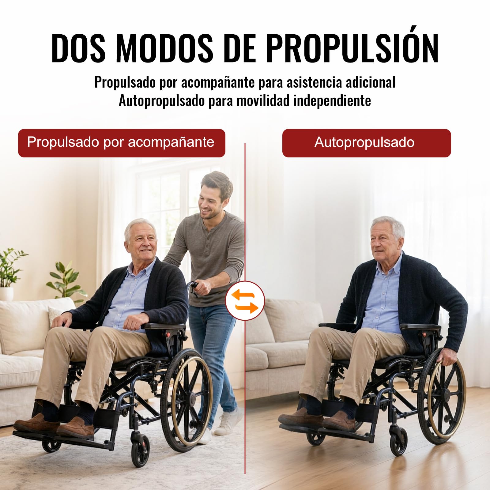 M4 Silla de Ruedas Plegable para Adulto, Ligera de 11 kg y Autopropulsada, Asiento Cómodo de 46 cm, Reposapiés Desmontables, Ruedas Antivuelco, Sistema de Doble Freno, Soporta hasta 120 kg