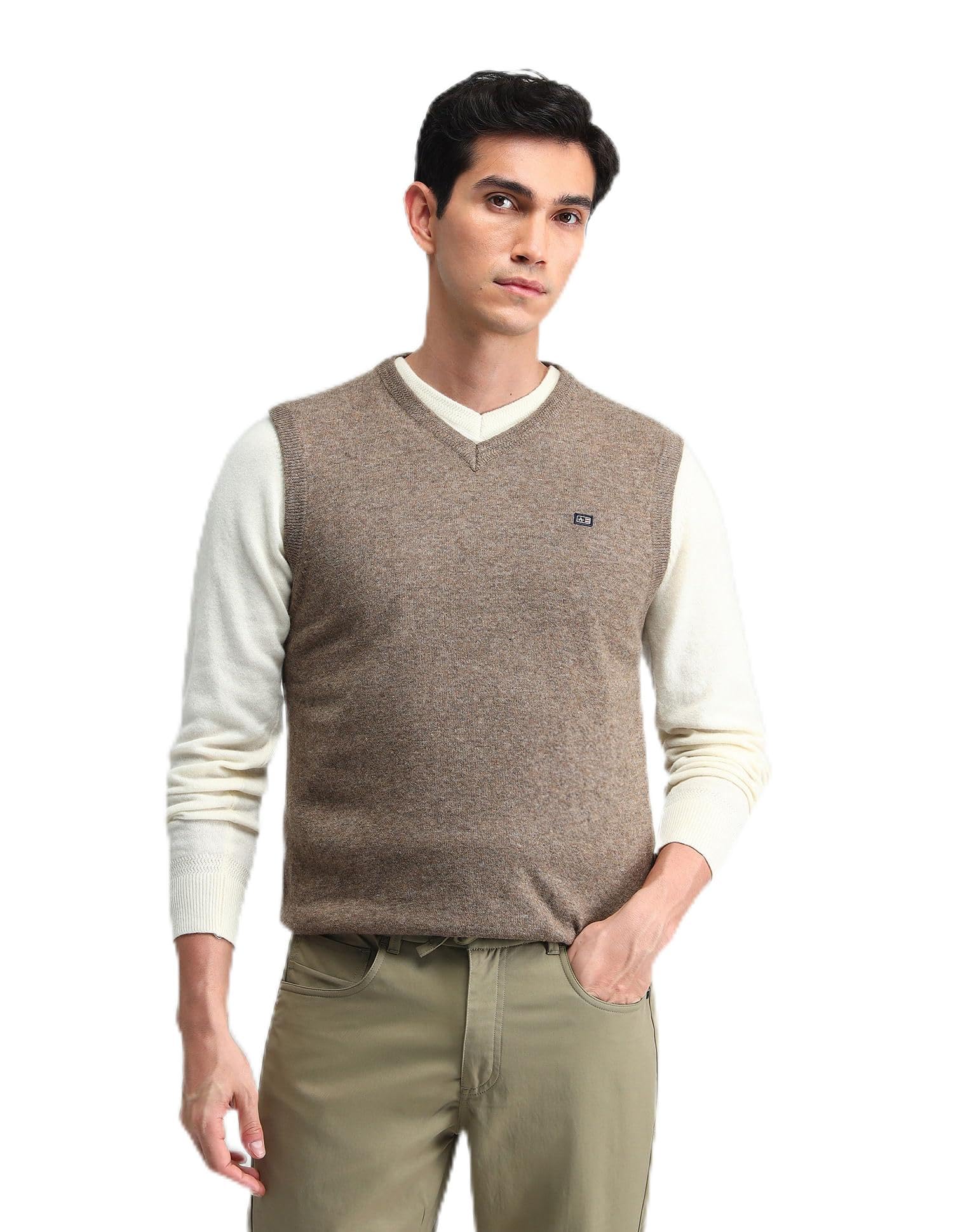 arrow sports Mens Brown Solid Sleeveless Cotton Classic Sweater-picture-23