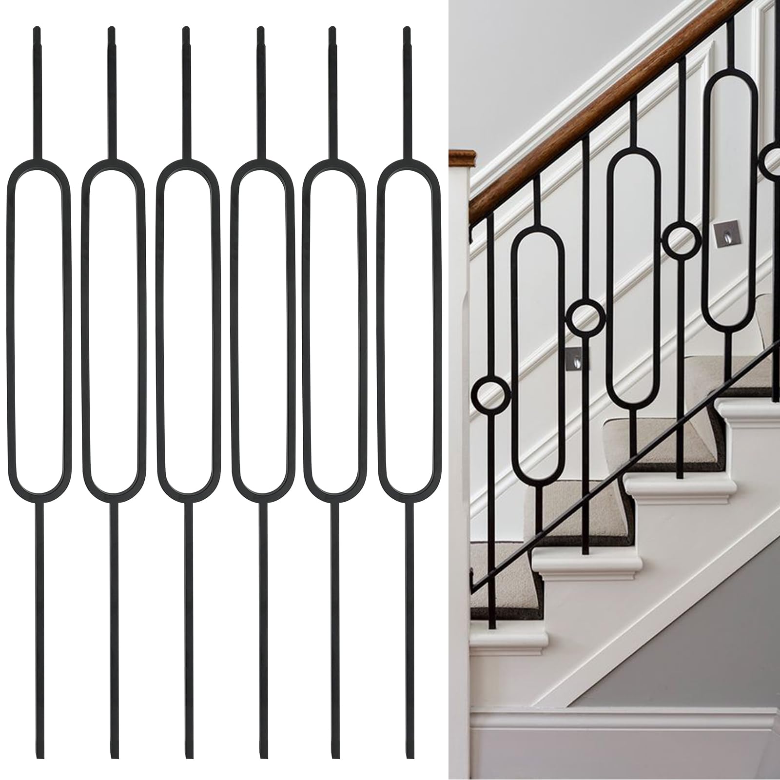 DEVALLEY 10-Pack Wrought Iron Balusters – 5/8” Hollow Straight Stair Spindles, Matte Black, 44” Long – For Decks, Porches, Hallways & Railings