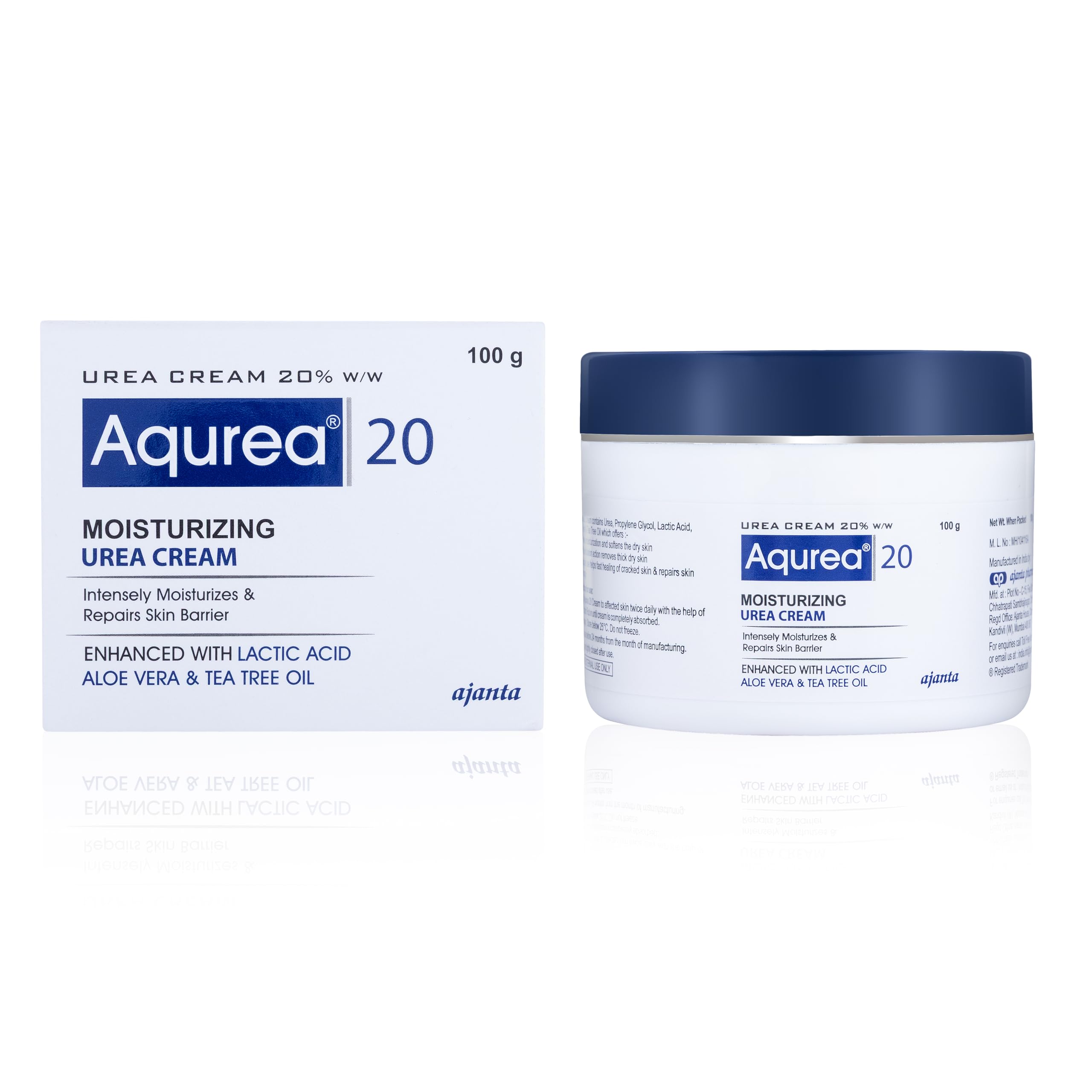 AQUREA Cream 20% 100gm – For very dry, scaly skin with Urea 20%, Lactic Acid, Propylene Glycol & Aloe Vera. Hydrates, exfoliates & reduces keratin; ideal for ichthyosis & xerosis.