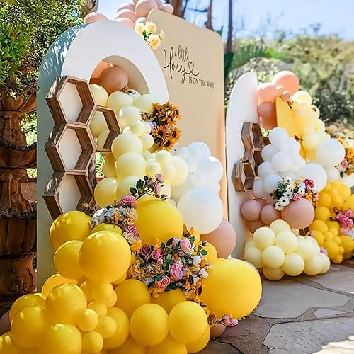 Miniatura 7 de RUBFAC 65 globos de látex amarillo retro, globos de fiesta de helio de 12 pulgadas con cinta para boda, cumpleaños, graduación, baby shower,